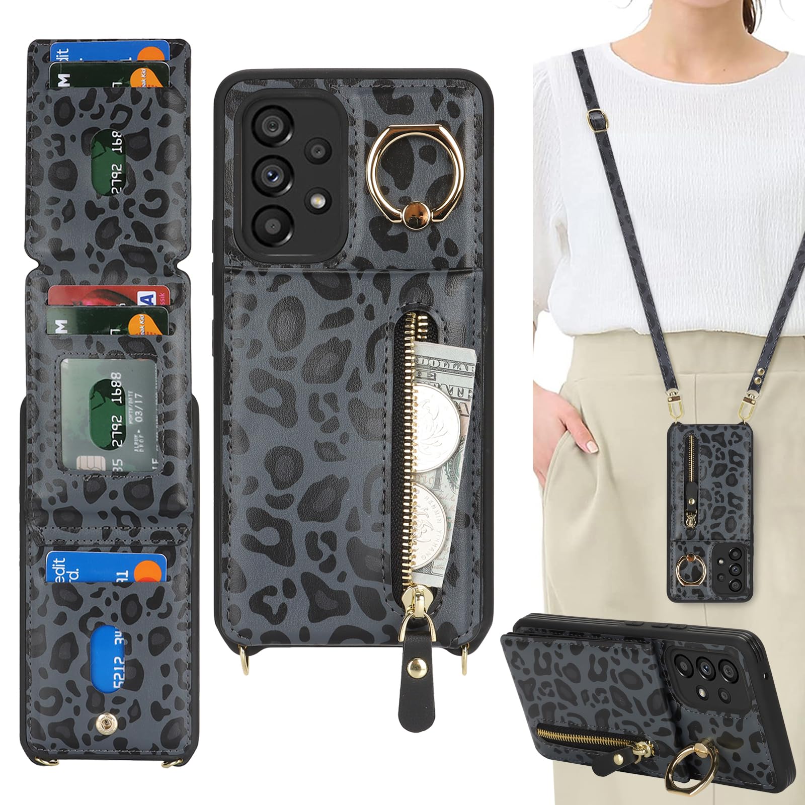 DEYHU for Samsung Galaxy A53 5G Case with Card Holder for Women, for Galaxy A53 5G Phone Case Wallet with Strap Credit Card Slots Crossbody with