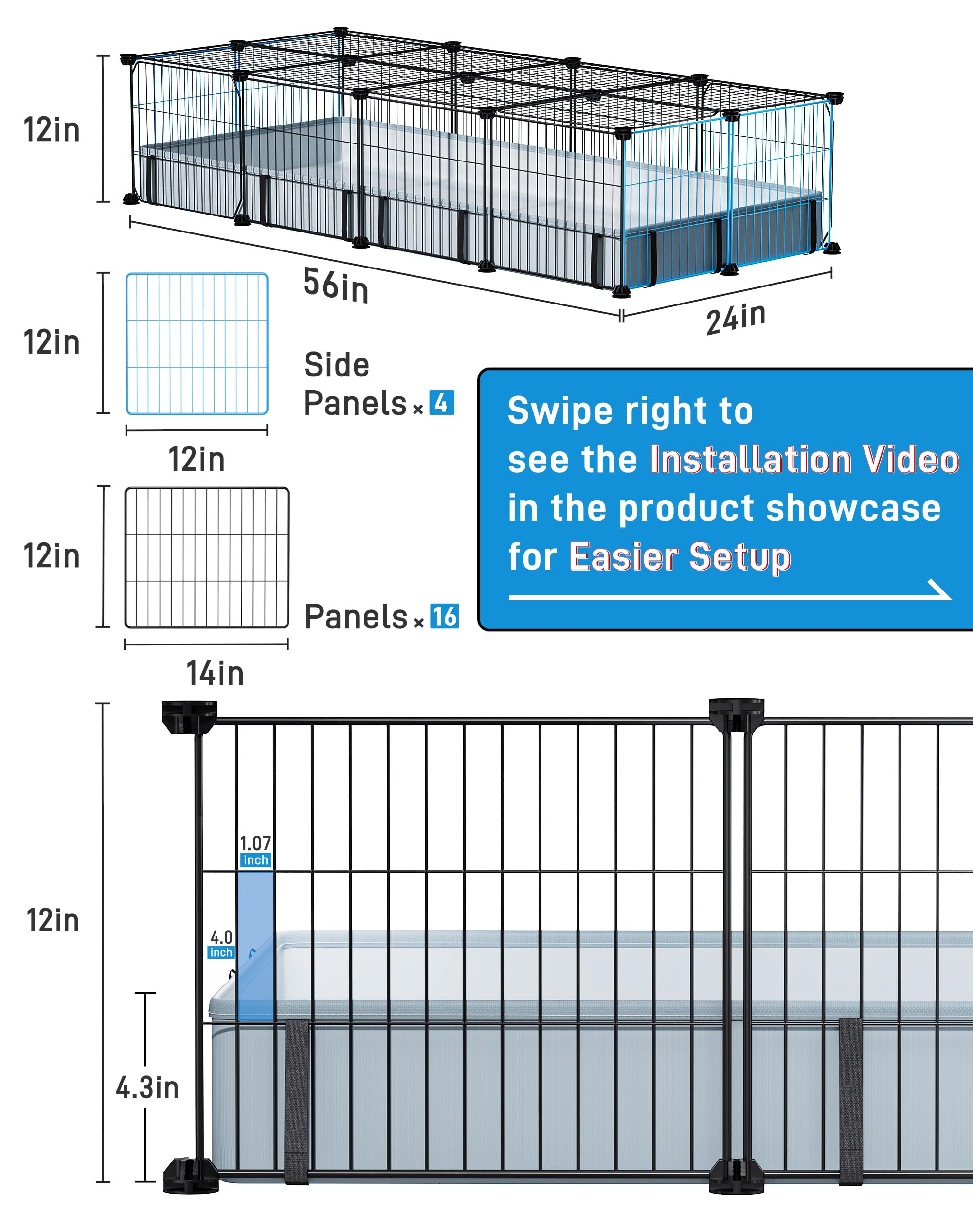 Guinea Pig Playpen - 20 Panels, 56" Cage -4