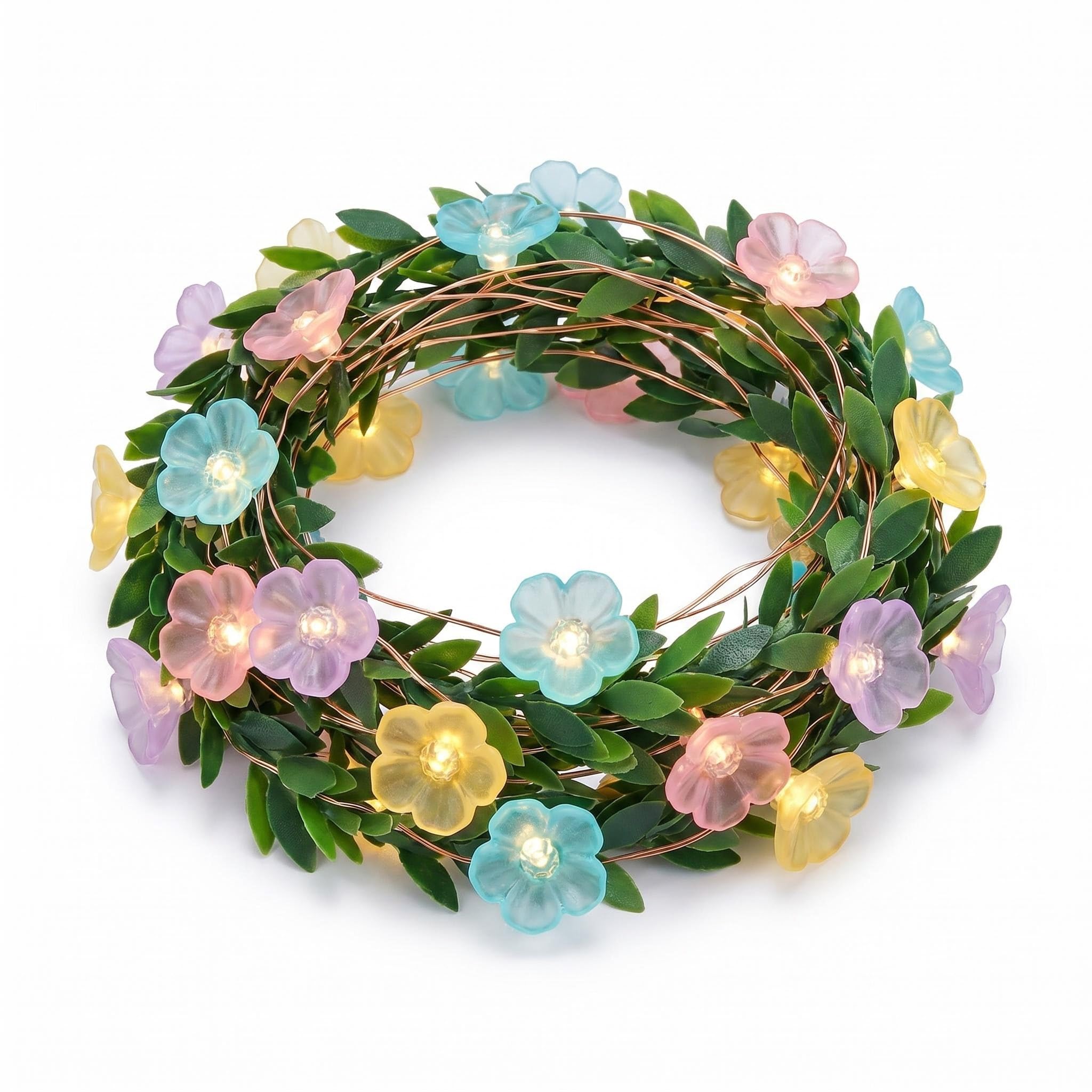 DiiWmme 2M Green Leaf Cherry Blossom Fairy Lights 20LED,Battery Operated Flower String Lights for Bedroom Decor,Indoor Spring Christmas Decorations,Romantic Gift for Girls Room,Wedding,Party(Macarons)