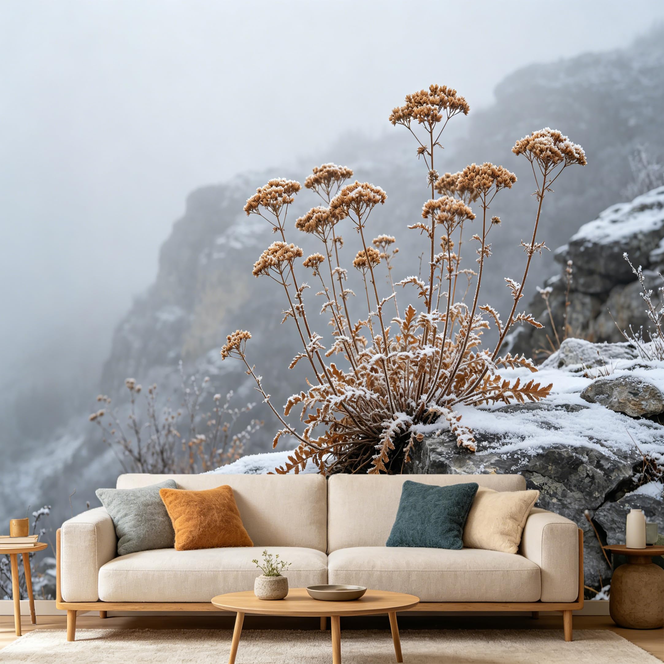 Custom Size Wall Mural Snowy Mountain Frosty Winter Flora Landscape SelfAdhesive Art Prints wall Fabric（No PVC） Removable Wallpaper Home Bedroom Decor