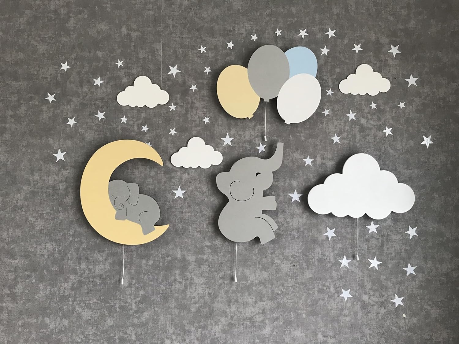 Nursery Lamp Set of 4 Moon, Cloud, Elephant, and Balloon, Baby Room Sign Wall Night Light Cloud Shape Gift Baby Montessori Bedroom Lamp Decor (Boys, Blue)