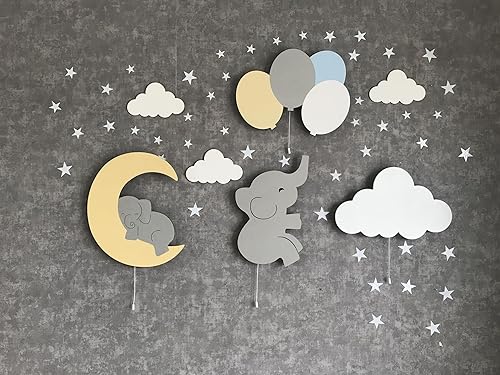 Miniatura 6 de Juego de 4 lámparas para cuarto de bebé, luna, nube, elefante y globo, letrero para habitación de bebé, luz nocturna de pared, forma de nube, regalo