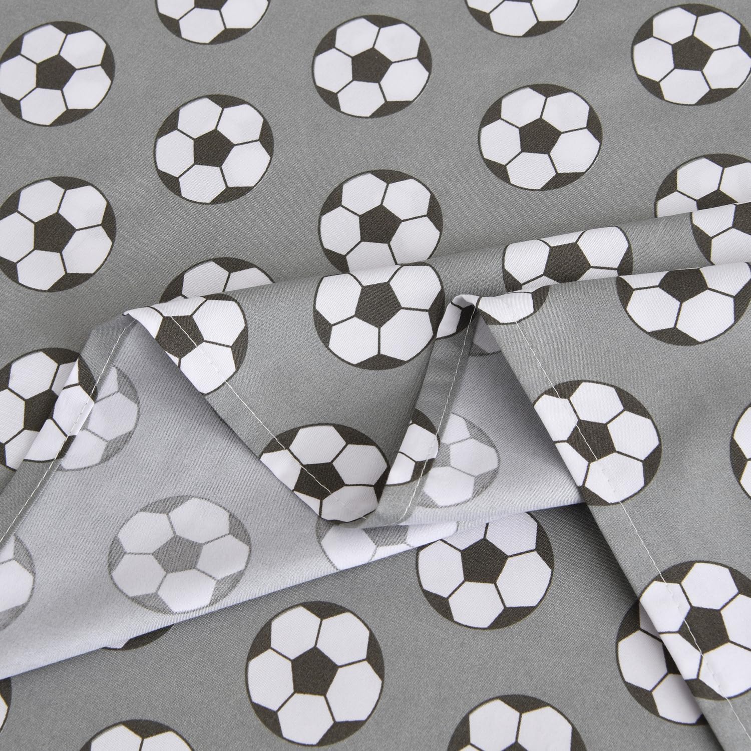 Chezmoi Collection 4-Piece Kids/Teens Sports Sheet Set - Soft Microfiber Gray Black White Soccer, Queen Size
