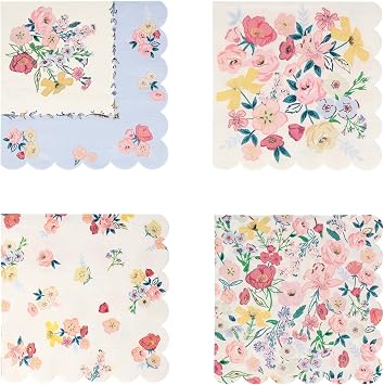 Meri Meri Garden Floral Napkins Pack of 16, Thick & Absorbent 3-Ply Paper, Floral Paper Napkins, Scalloped Edge, Disposable