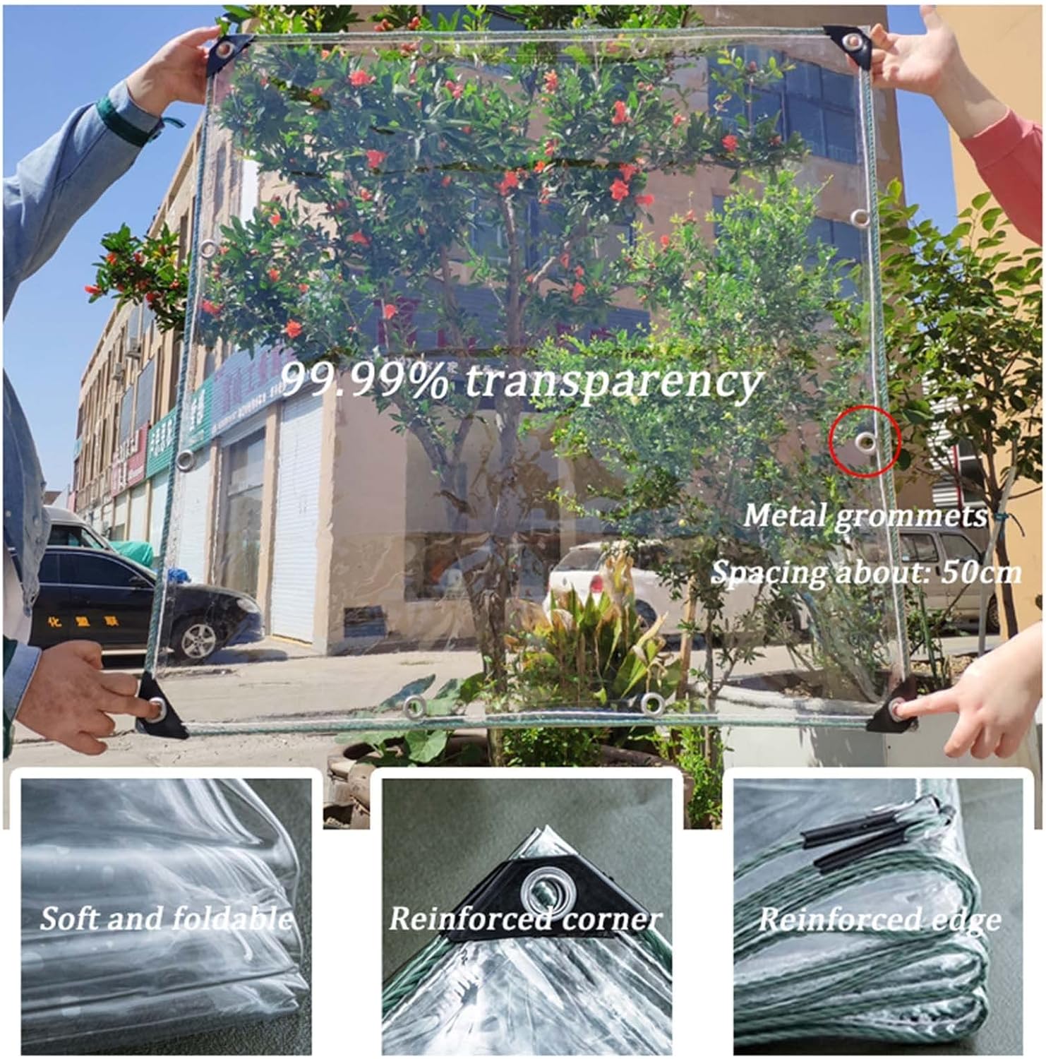 Clear Tarpaulin with Grommets,Waterproof PVC Plastic Transparent Tarp Cover,420g/m²,Patio Greenhouse Garden Pergola Protection Tarpaulin,Outdoor Curtains,Customizable,Clear-1×2.5m/3.3×8.2ft