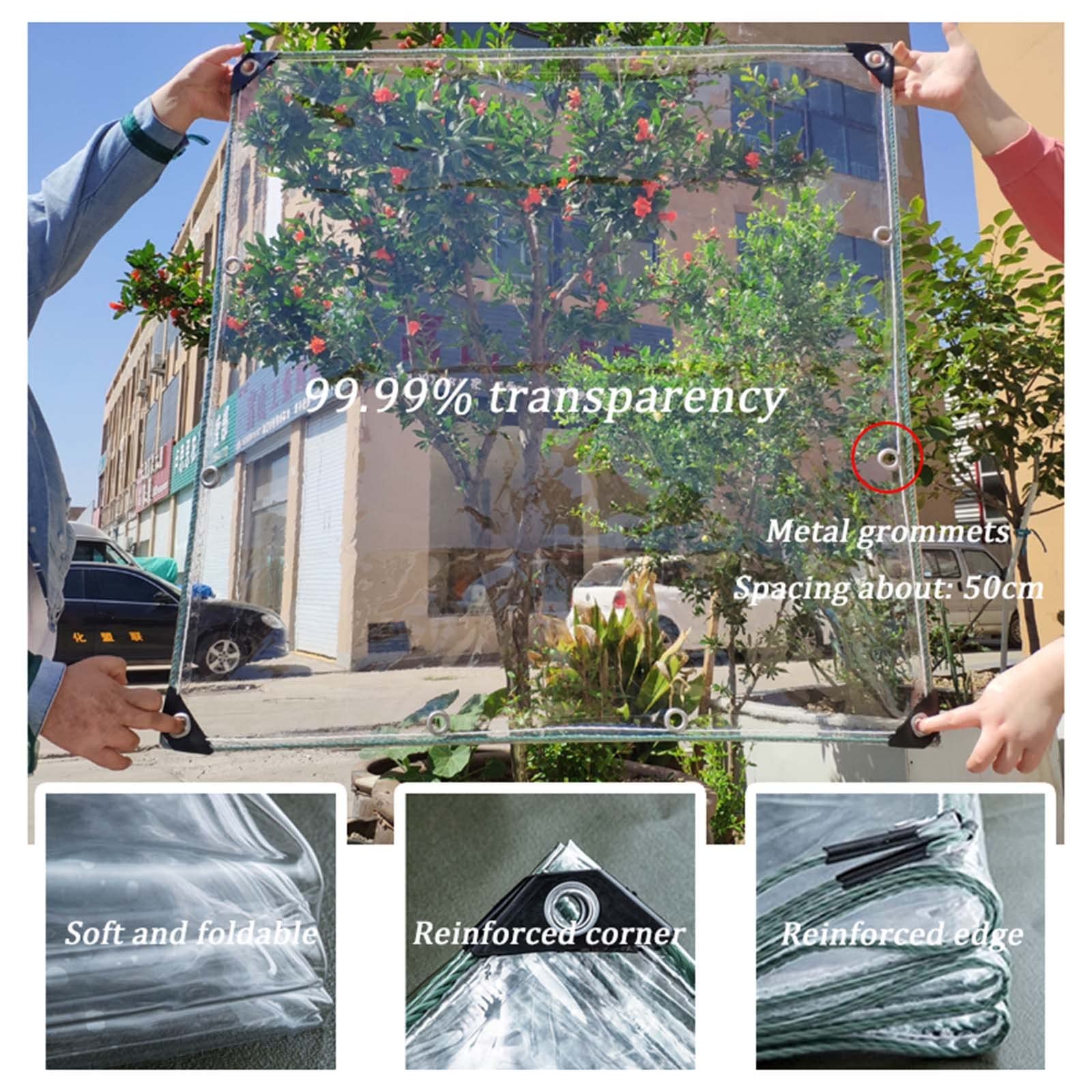 Telone Trasparente In PVC Con Occhielli - Impermeabile E Resistente 420g/m² Per Pergola, Giardino E Serra - Personalizzabile (1.9x9m) - 4