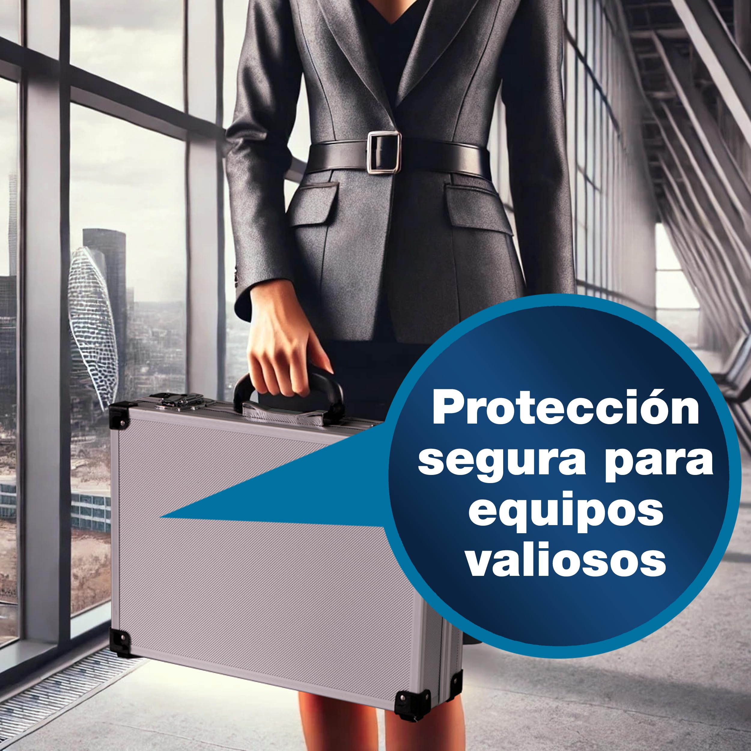 PeakTech 7260 – Estuche de transporte de aluminio resistente para instrumentos y herramientas de medición, acolchado de espuma, candado, de, a prueba de polvo, L - 370x80x230 mm