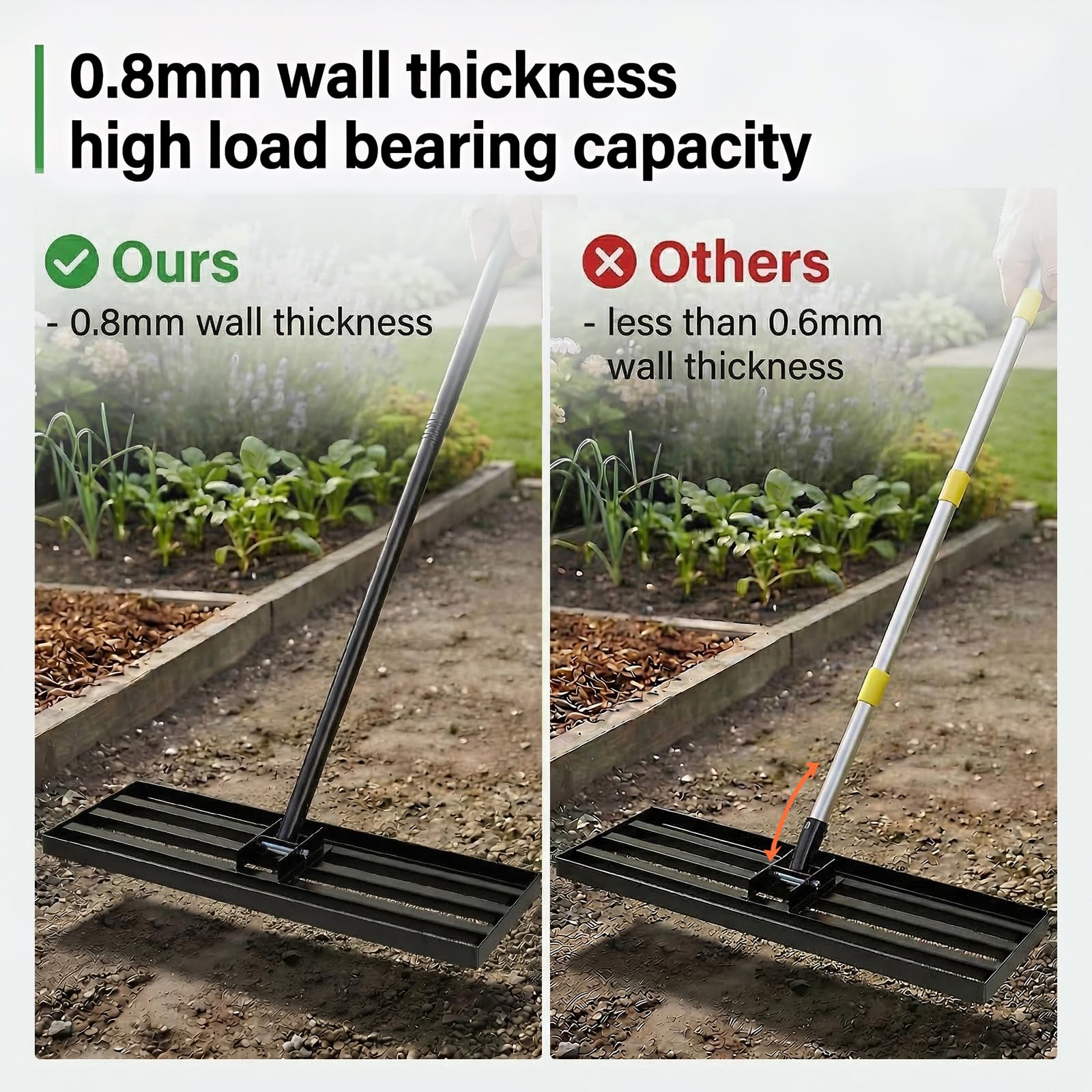 Lawn Levelling Rake, 76cm x 25cm Heavy Duty Metal Leveller with 200cm Ergonomic Long Handle, Gardening Tool for Smoothing and Leveling Uneven Lawn Surfaces Levleler — view 6