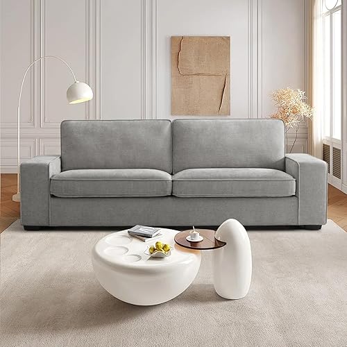 EASELAND 88" Chenille Loveseat Sofa for Living Room, Modern Deep Seat Sofa Couch with Removable Back and Seat Cushions, Comfy Sofa with Wood Legs and Armrest (Grey)
