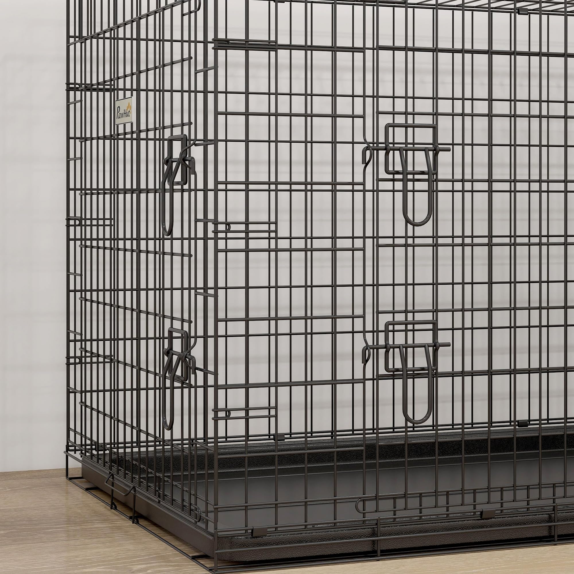 PawHut Jaula para Perros Plegable Transportín para Perros con 2 Puertas Bandeja Extraíble y Asa de Transporte 92x57x62,5 cm Negro
