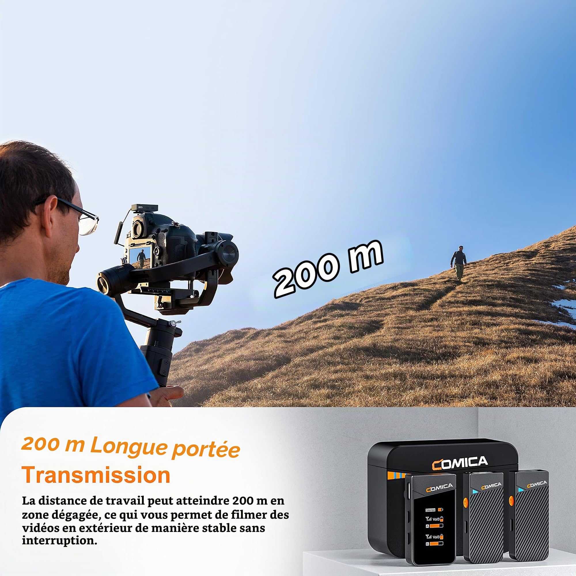 COMICA Vimo C3 Micro Cravate sans Fil, Suppression du Bruit et Mode de Sécurité,Microphones Lavalier Wireless 2.4Ghz pour Android/DSLR Cameras/Computer/Live Streaming(avec étui de Chargement)