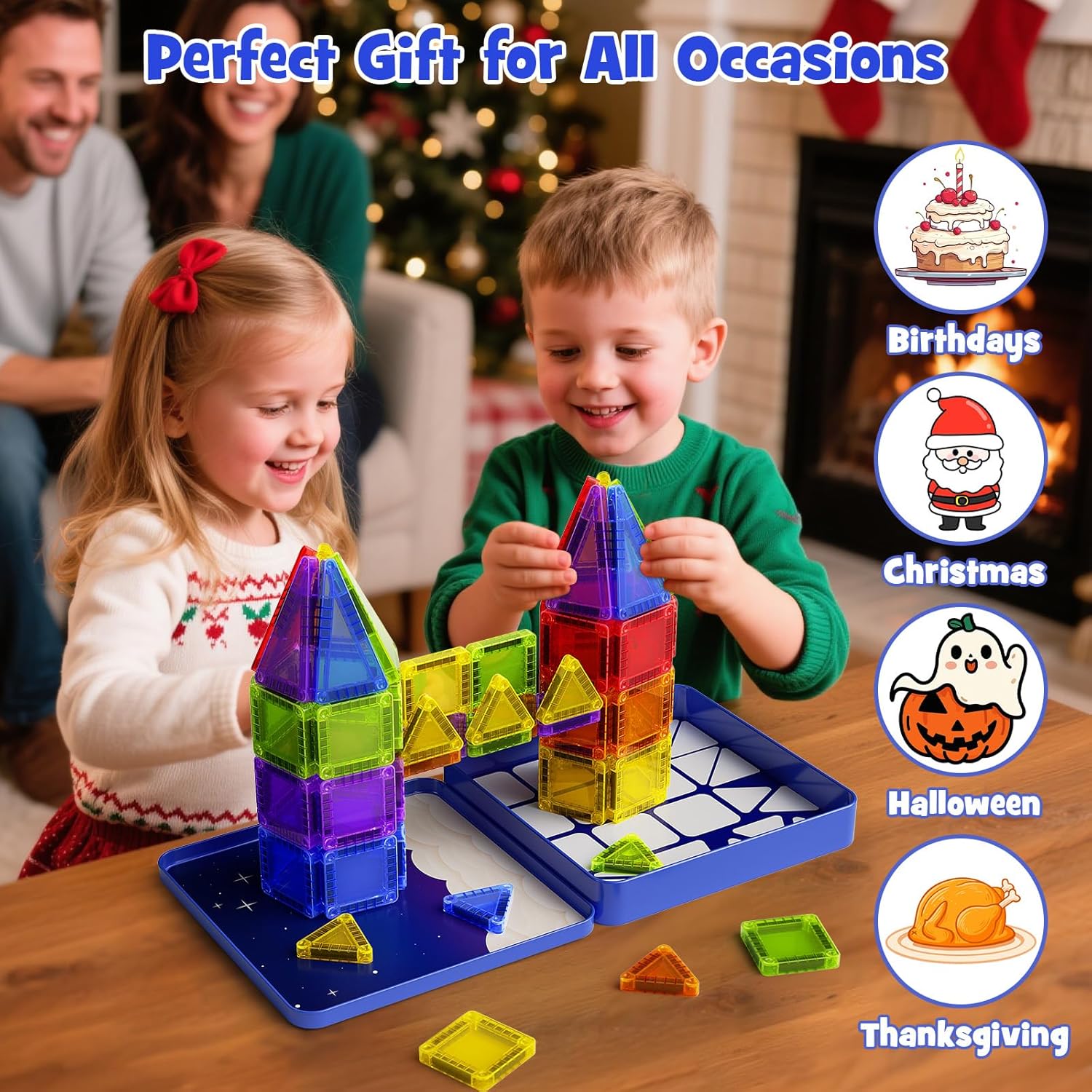 Mini Magnetic Tiles Travel Kit for Kids Ages 3-8, 60pcs Portable Magnetic Building Blocks with Visual Storage Guide & Metal Play Base, STEM Sensory Toys for Preschool Learning - Image 6