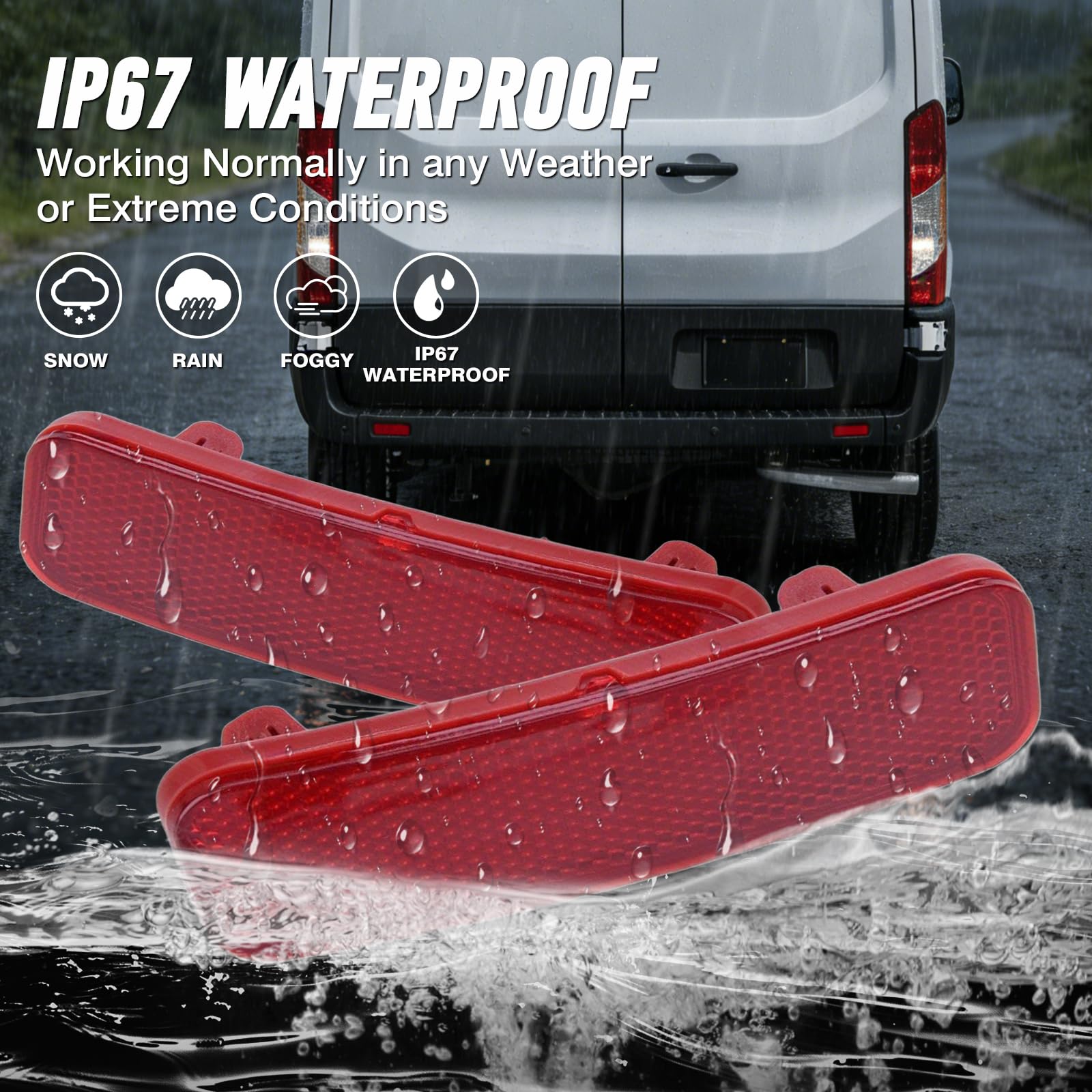 Riloer Red Heck Stoßfänger Reflektoren kompatibel mit Ford Transit Van/Custom/Connect Tourneo Ourneo/Connect, 1778456, BK21-515C0-AA, 2PCS