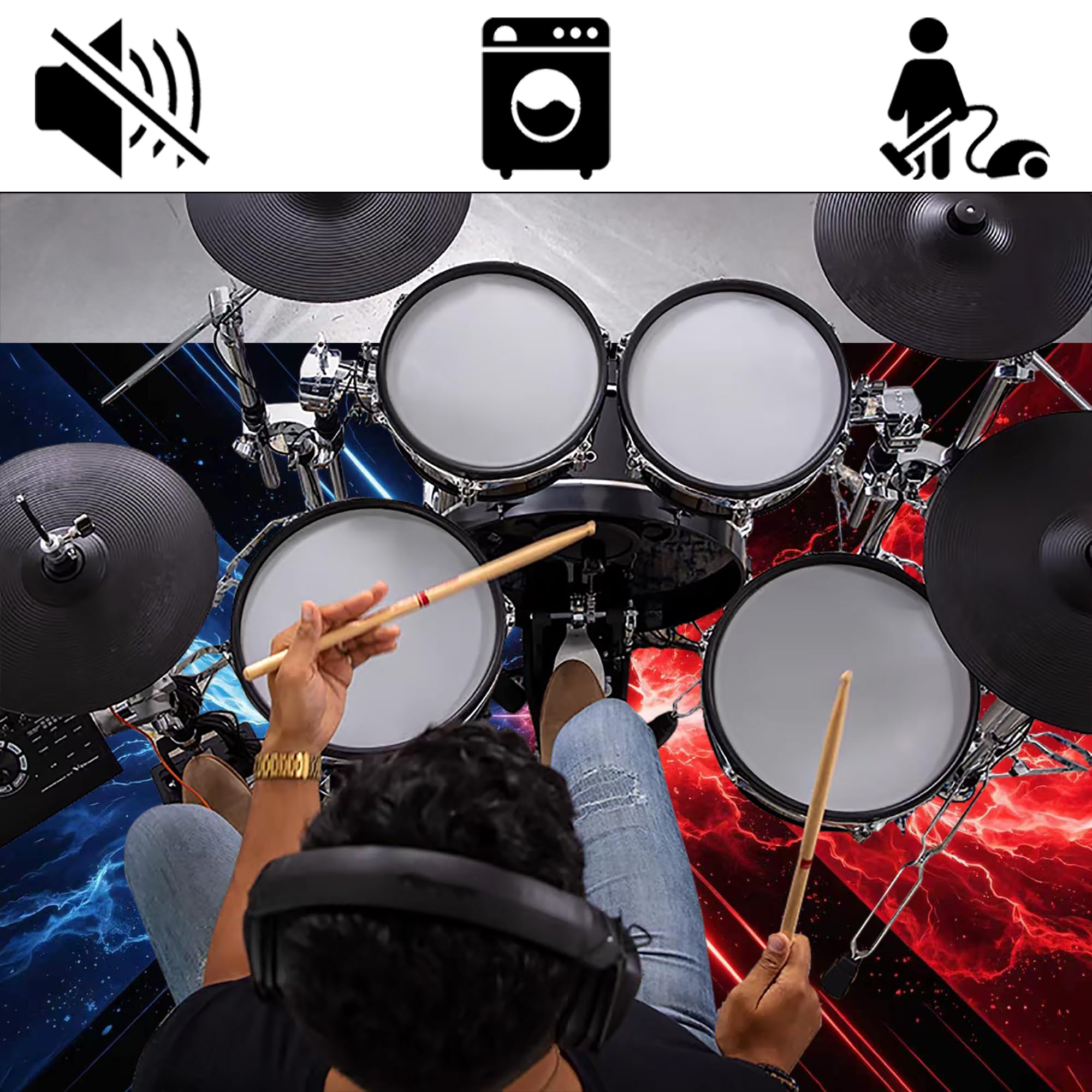 Tappeto Batteria Tappetino Insonorizzato Tappeto a Tamburo 230 x 180 cm | Antiscivolo, Tappeto per Percussioni, Tappeti per Batterie Elettroniche Rullante Acustica Snare Drum Grancassa Strumenti