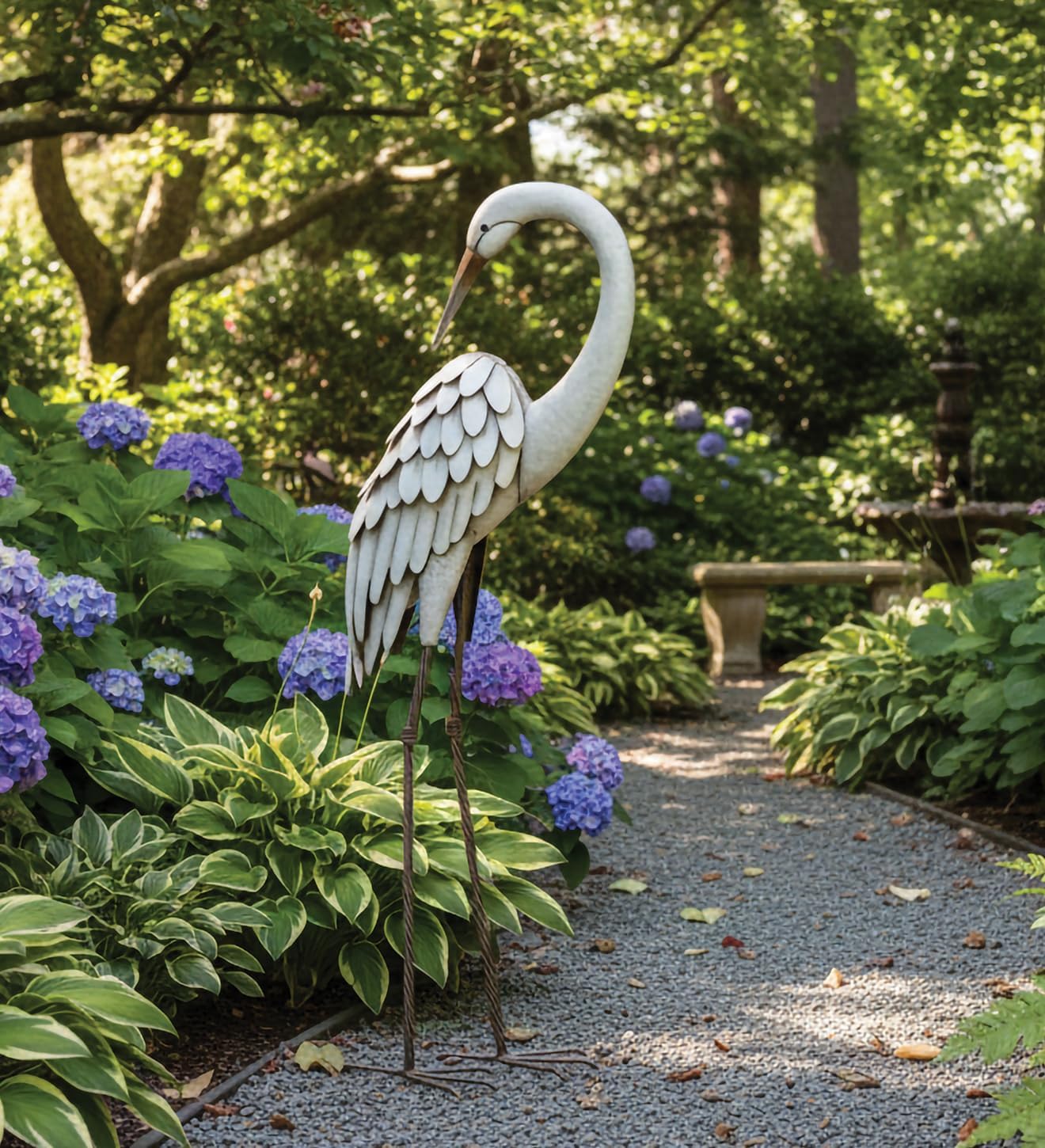 Regal Art & Gift Metal Egret Statue – Coastal Heron Garden Sculpture, Elegant Bird Decor for Lawn, Patio, or Beach House Yard – Sturdy Outdoor Standing Crane Ornament, 15.25""L x 8.25""W x 40.5""H