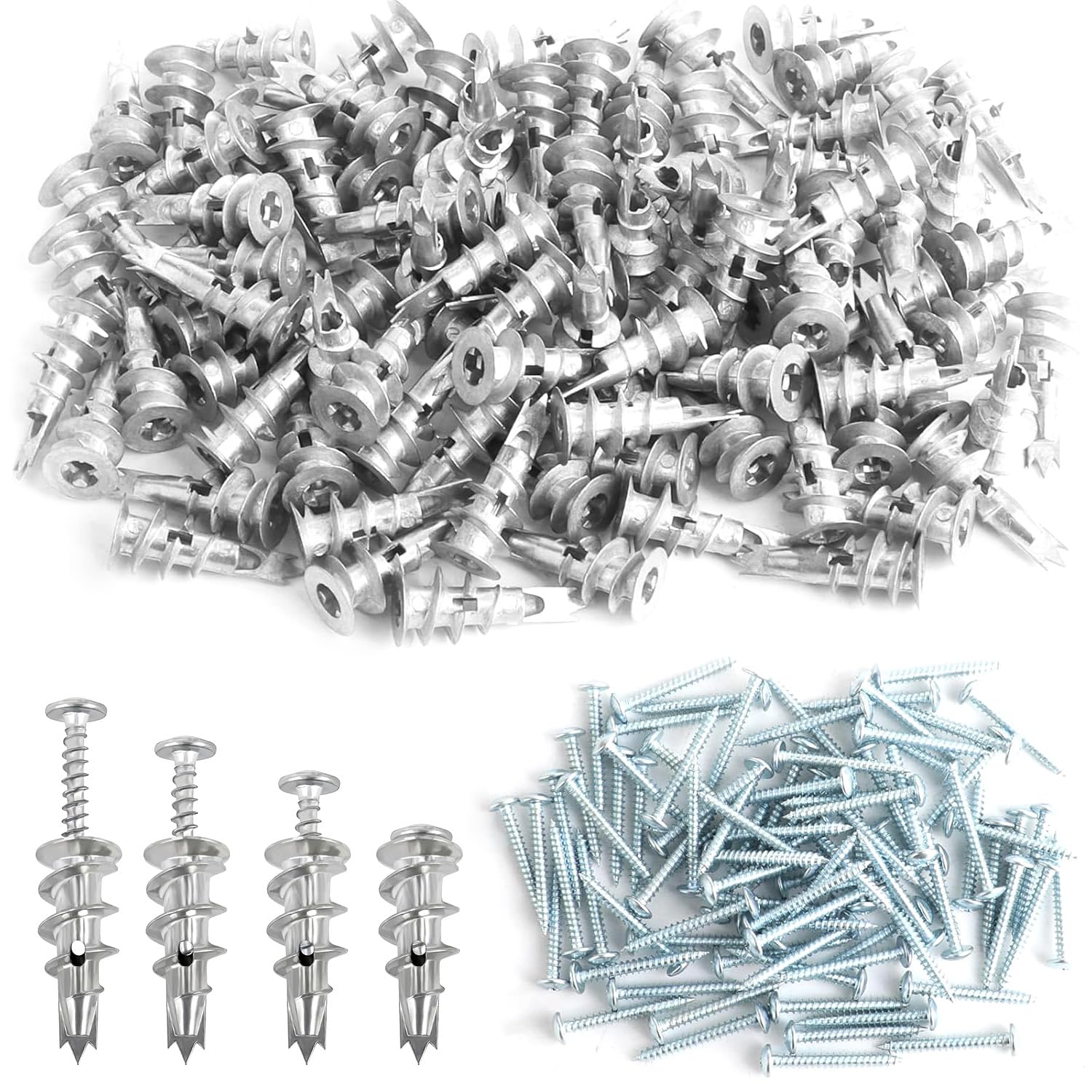 500PCS Zinc Self-Drilling Drywall Anchors with Screws Kit, 250pcs Heavy Duty Metal Wall Anchors and 250pcs #8 x 1'' Screws
