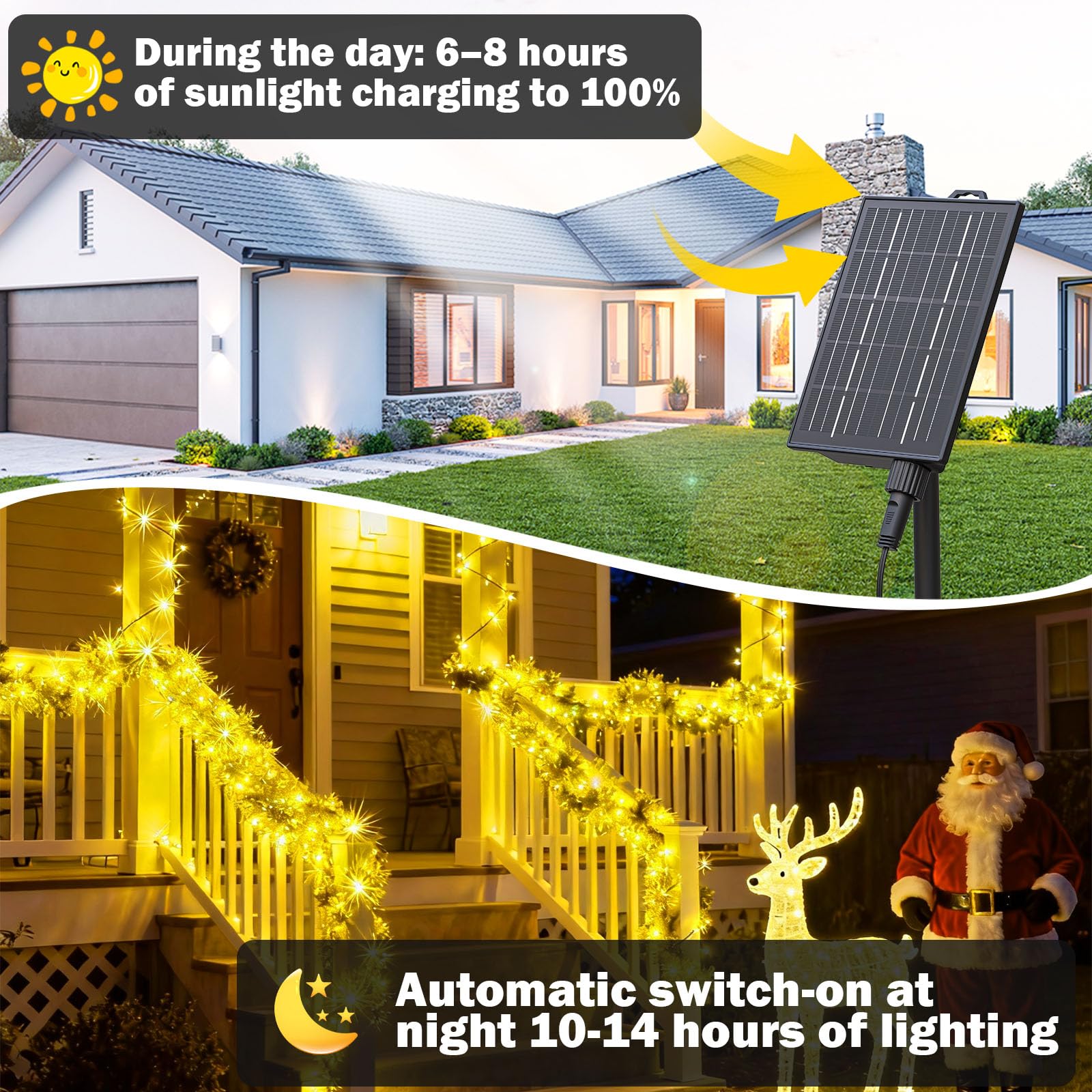 SOLARBABY Striscia di luci a energia solare, 40 m, 400 LED, impermeabili, 8 modalità, luci per giardino, albero di Natale, feste, vacanze, decorazioni natalizie per esterni/interni, bianco caldo