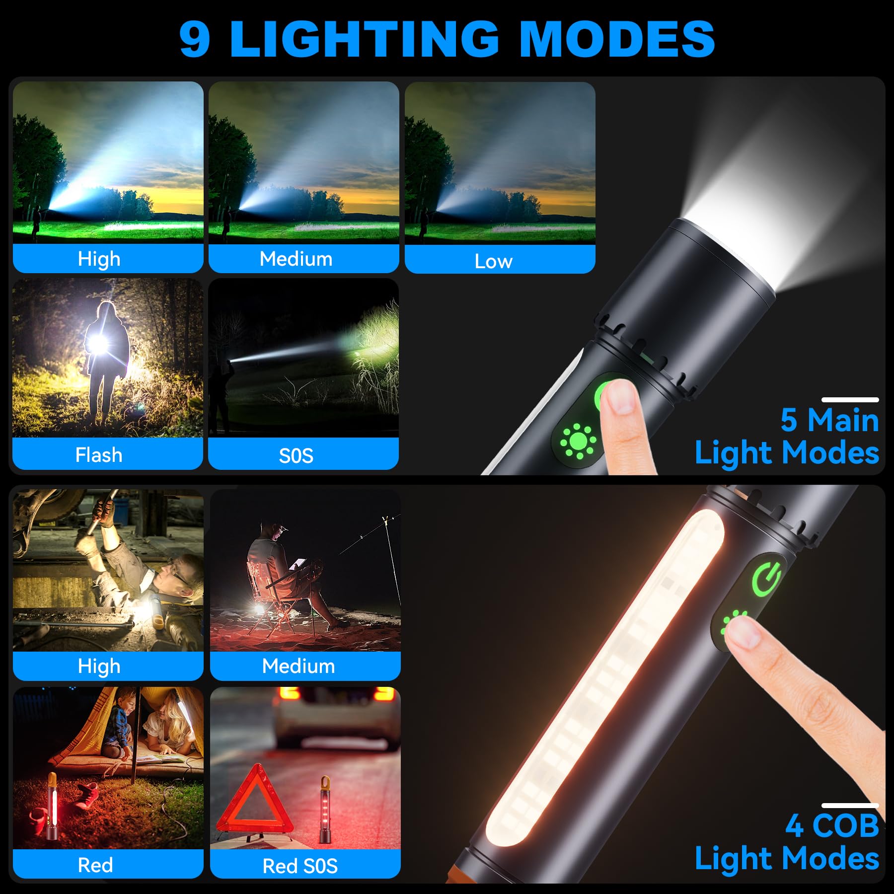 Lampe torche LED rechargeable super lumineuse 100 0000 lumens avec crochet