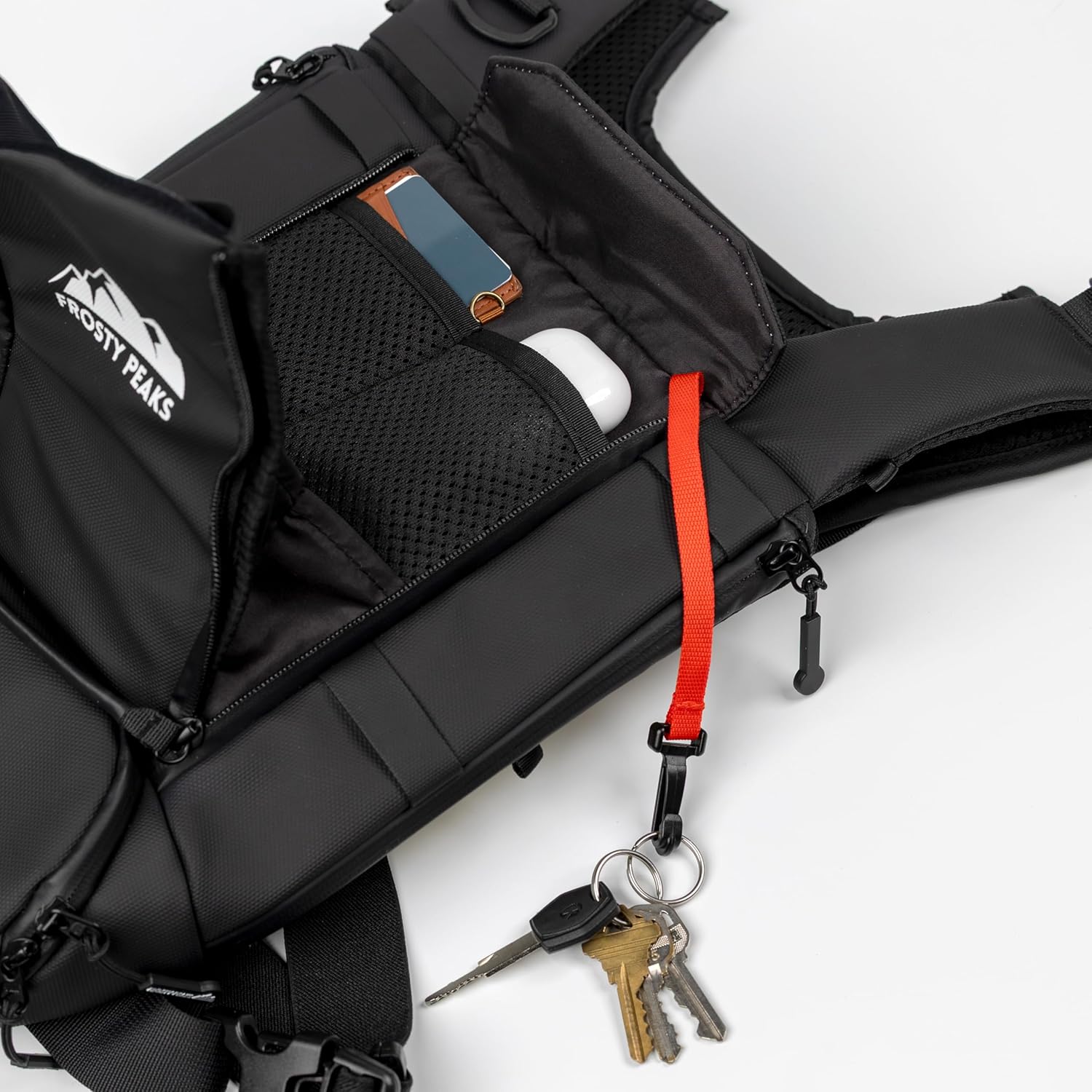 Summit Hauler Black Chest Pack for Outdoor Sports, Snowboarding and Skiing with Phone Storage, Velcro Holster Compatible, Multiple Pockets, Mesh Back Storage