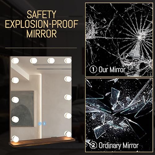 Miniatura 7 de LVSOMT Espejo de tocador con luces, espejo de maquillaje iluminado para escritorio, espejo de tocador de Hollywood con organizador de maquillaje, 3