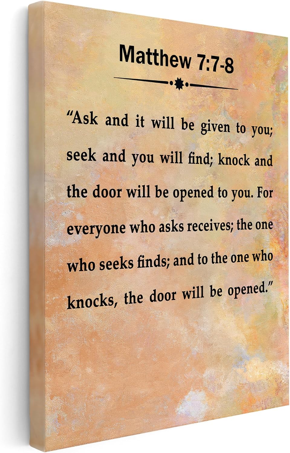 Poster Master Matthew 7:7-8 Canvas - Bible Print - Inspirational Scripture Art - Religious Gift for Men, Women - Christian Wall Decor for Chapel, Bedroom or Living Room - 8x10 STRETCHED Canvas