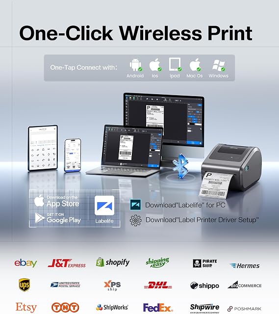 Phomemo Bluetooth Shipping Label Printer 4x6, D450BT Thermal Label Printer