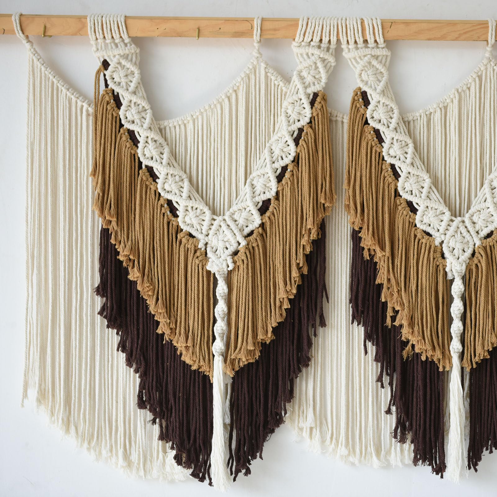 Makramee-Wandbehang, braune Quaste, Knoten, Faser, Kunst, Boho-Dekor, 119,4 x 63,5 cm (B x L)