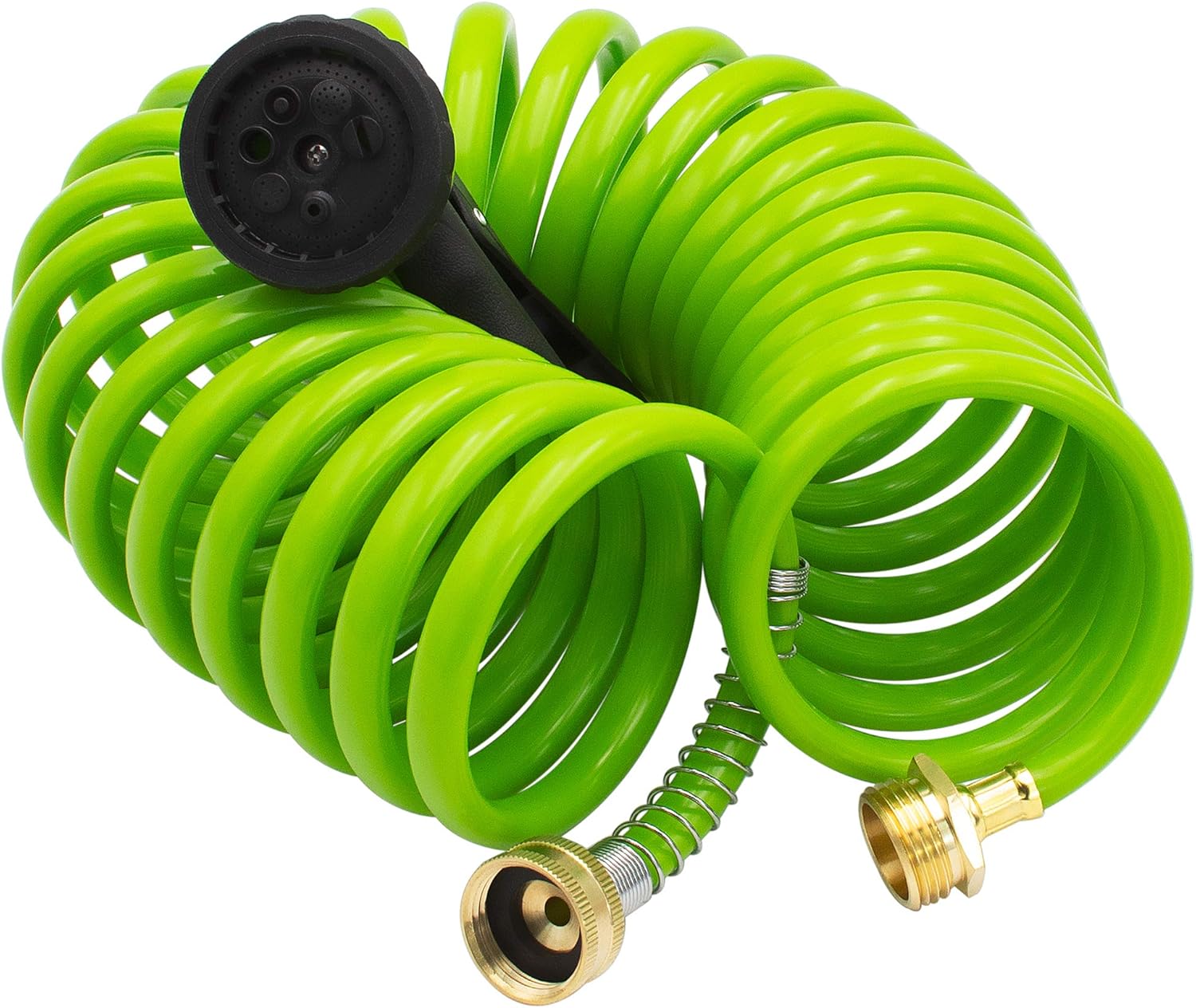 AUTOMAN EVA Recoil Garden Hose 25ft - Includes 7 Pattern Spray Nozzle,Curly Water Hose 25 Foot,Watering Hose Coil,Retractable,Corrosion Resistant Garden Coil Hose.Green