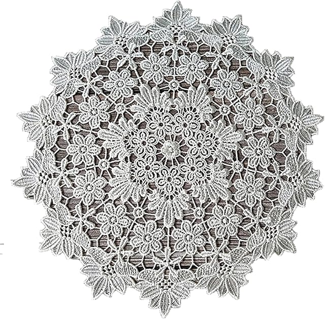MAJFK Round Crochet Table Doilies Handmade Tablecloth Lace Doilies Crochet Fabric Lace Table Placemats Round Mat Pad Lace Doilies Hollow Embroidery Flowers Coasters Rustic Table Doilies, White 25cm