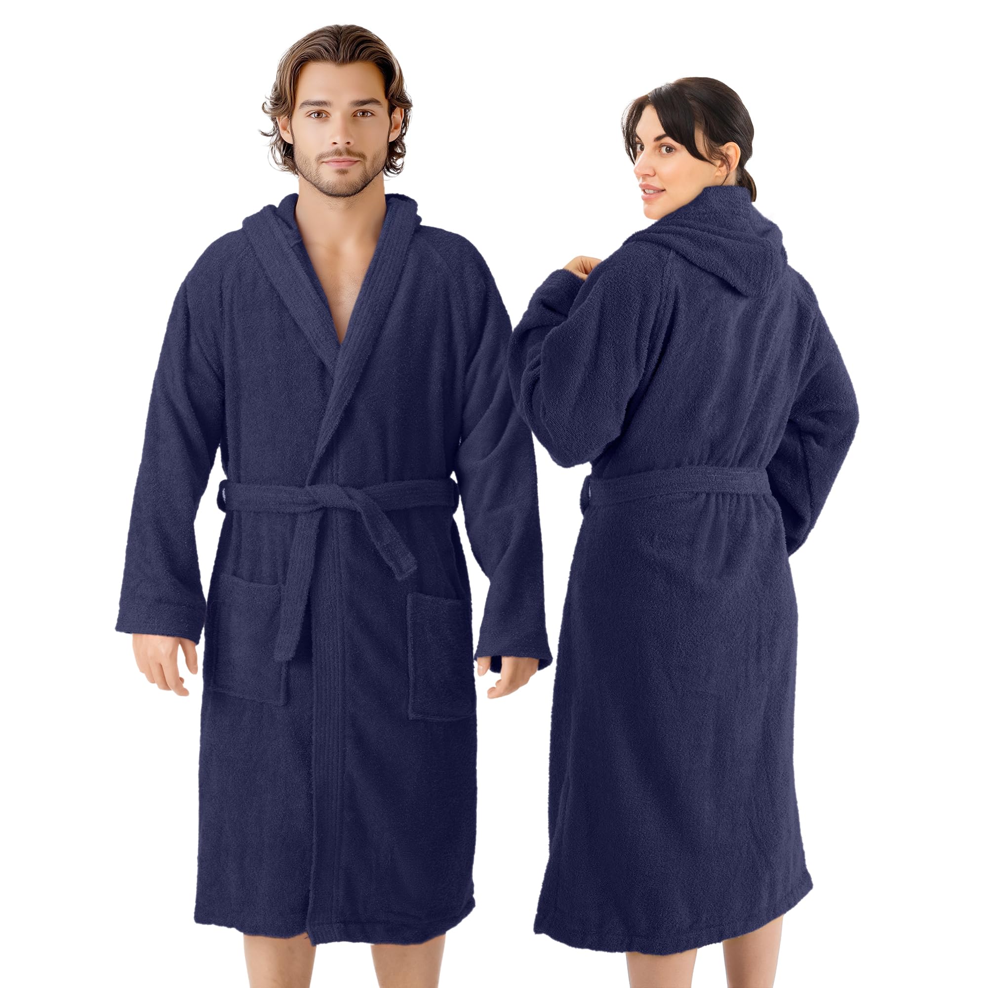 HOMELEVEL Terry Cotton Bath Robes - Unisex Bathrobe - Soft and Durable Adults Robe for Shower, Pool - Made of 100% Cotton