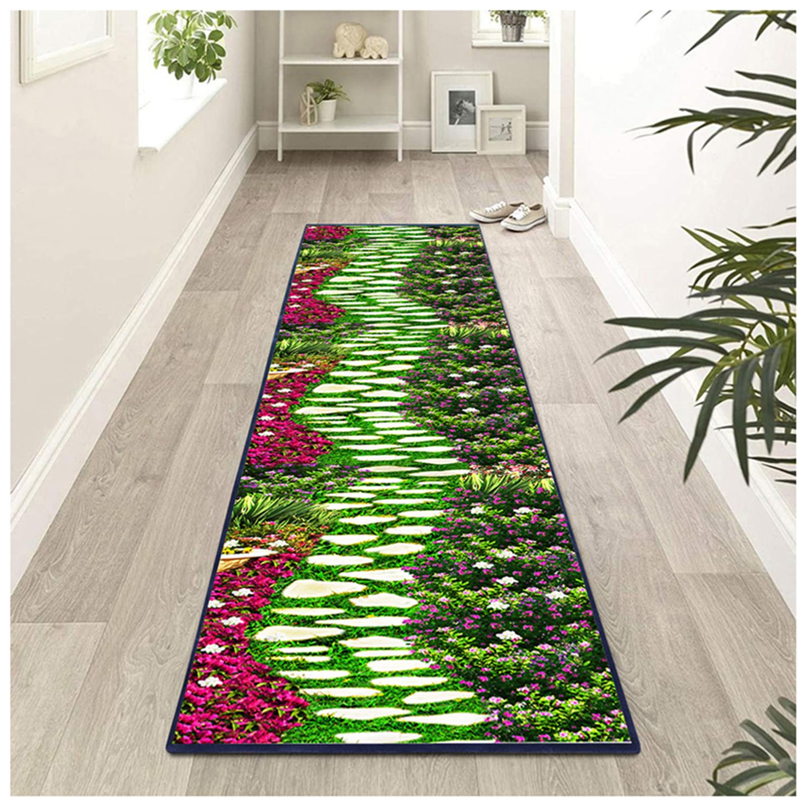 Tapis de couloir antidérapant pour sécuriser l'entrée et embellir le salon avec des fleurs 3D