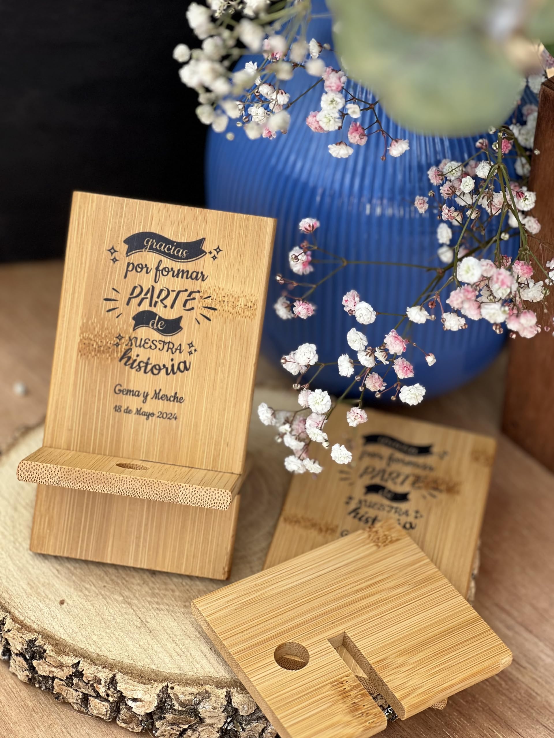 Uvimark | 10 Soportes Móvil de Mesa Personalizados | Detalles Boda | Detalles Bautizo | Detalles Comunión | Soporte Smartphone Universal