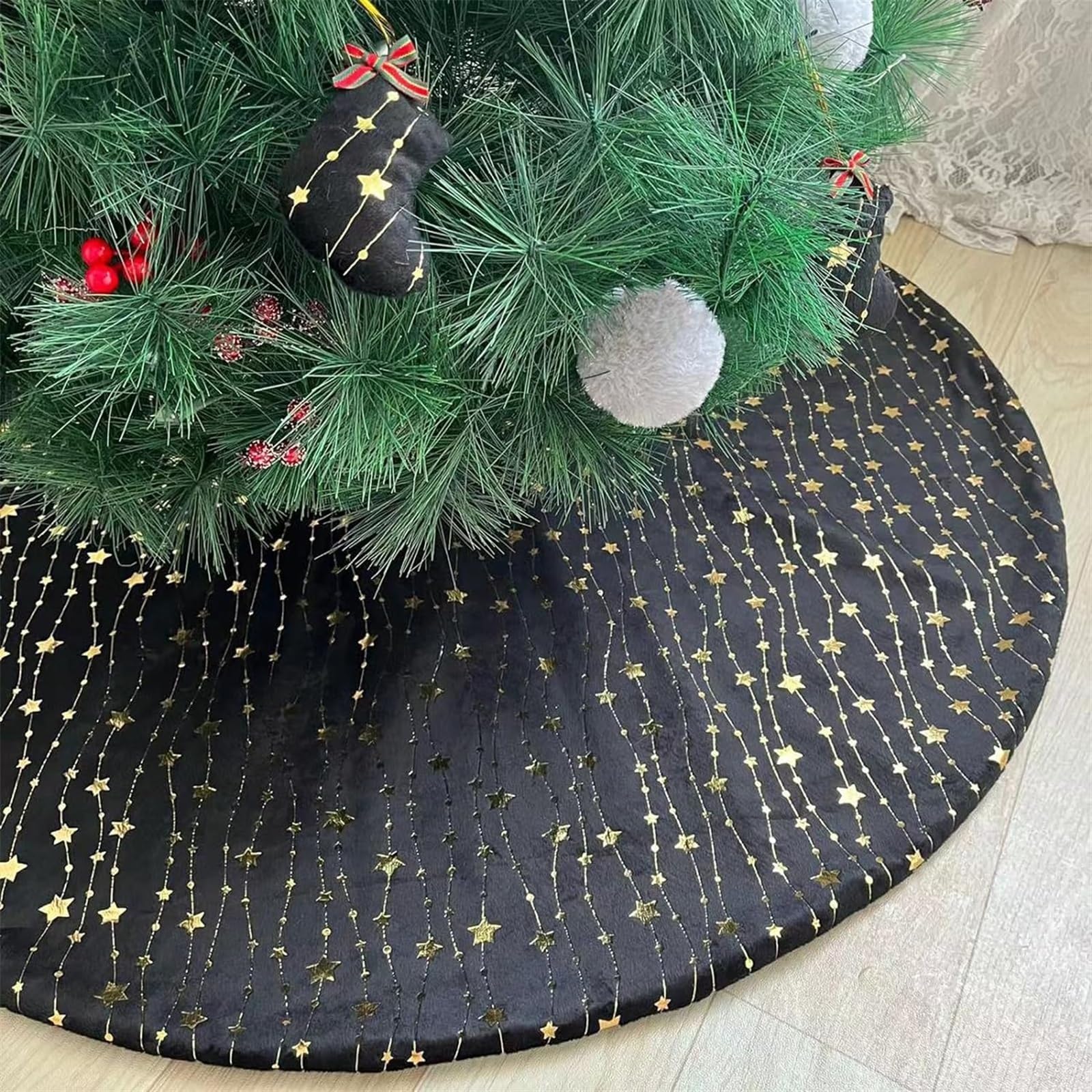 Tappeto Per Albero Di Natale Gonna Per Albero Di Natale Morbido Tappetino Per Albero Di Natale Con Motivo A Stella Dorata Per La Decorazione Delle Feste Gonna Per Albero Di Natale(Black,30 inches)