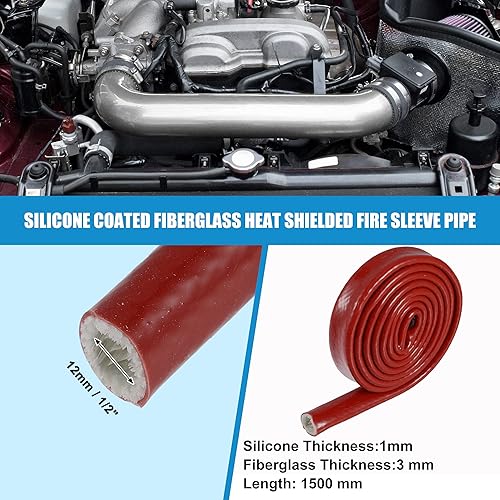 Miniatura 2 de X AUTOHAUX Cinta de fibra de vidrio recubierta de silicona con funda de fuego de 5 pies de identificación de 12 "para líneas de manguera