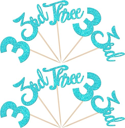 Miniatura 3 de 24 piezas de adornos para cupcakes con purpurina para tercer cumpleaños, número 3, decoración de cupcakes para baby shower, niños, tercer