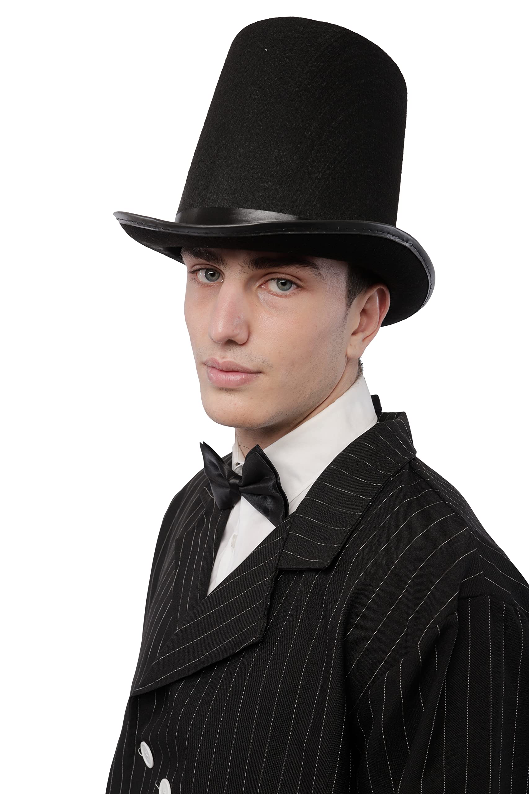Sombrero de Copa de Color Negro, Gorro de Fieltro Satén, Chistera Mago Hombre con Cinta de Raso para Disfraces Cosplay Carnaval Halloween