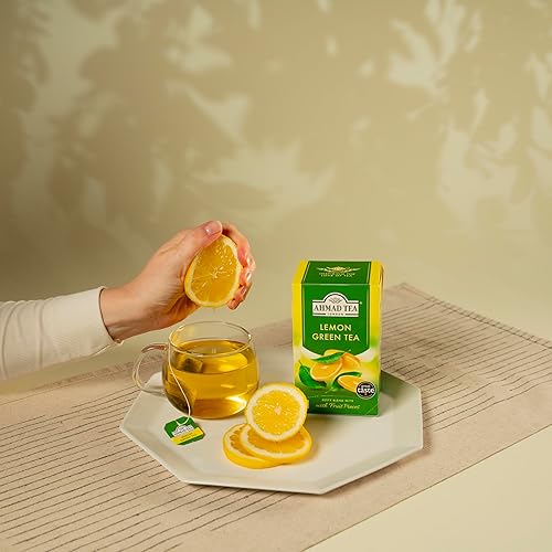 Té inglés, té verde limón" - Etiquetado y bolsas de té envueltas en papel de aluminio