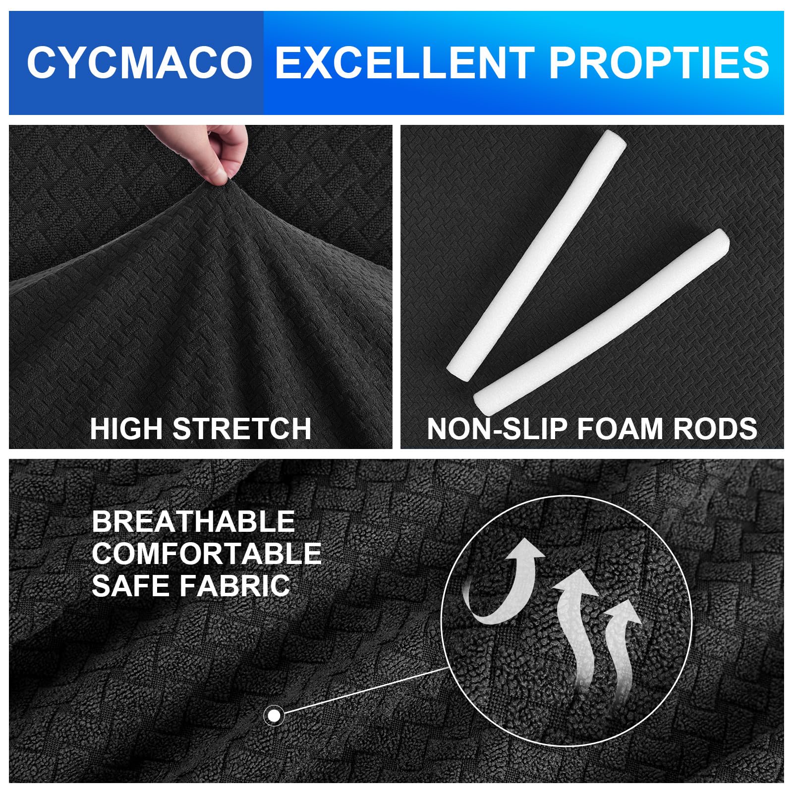CYCMACO Copridivano 2 Posti Con Braccioli, Copridivani Elasticizzato Antiscivolo, Universale Moderno Copri Divano Antigraffio, Sofa Cover Antimacchia, Lavabile In Lavatrice, Nero