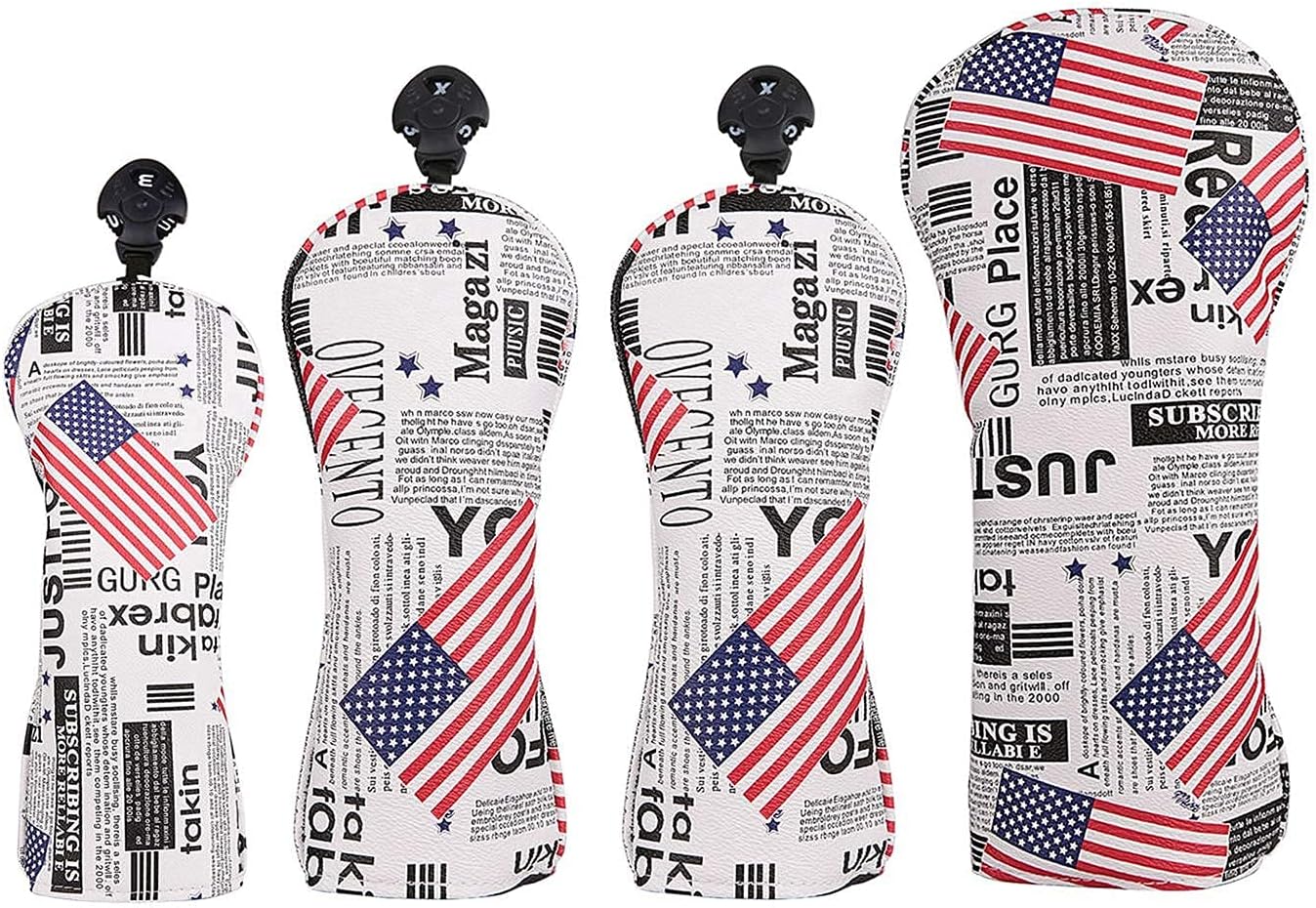 Golf Builder USA Stars and Stripes Newspaper Print Golf Club Head Cover for Driver, Fairway Wood, Hybrid, Square Mallet Putters, Blade Putters