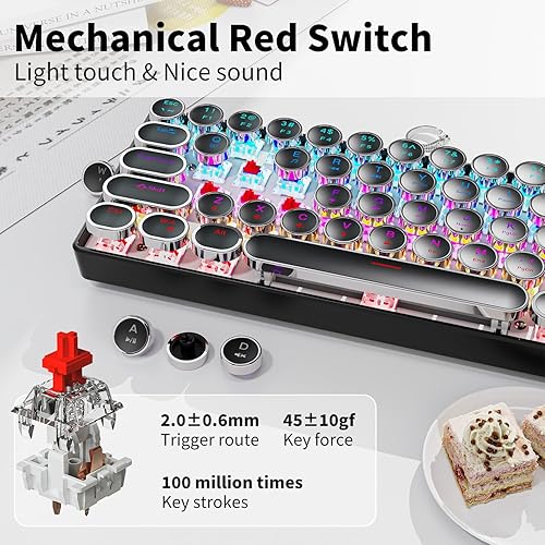Miniatura 5 de EWEADN - Teclado de máquina de escribir G61, teclado mecánico inalámbrico, 60% mini máquina de escribir con retroiluminación arcoíris,