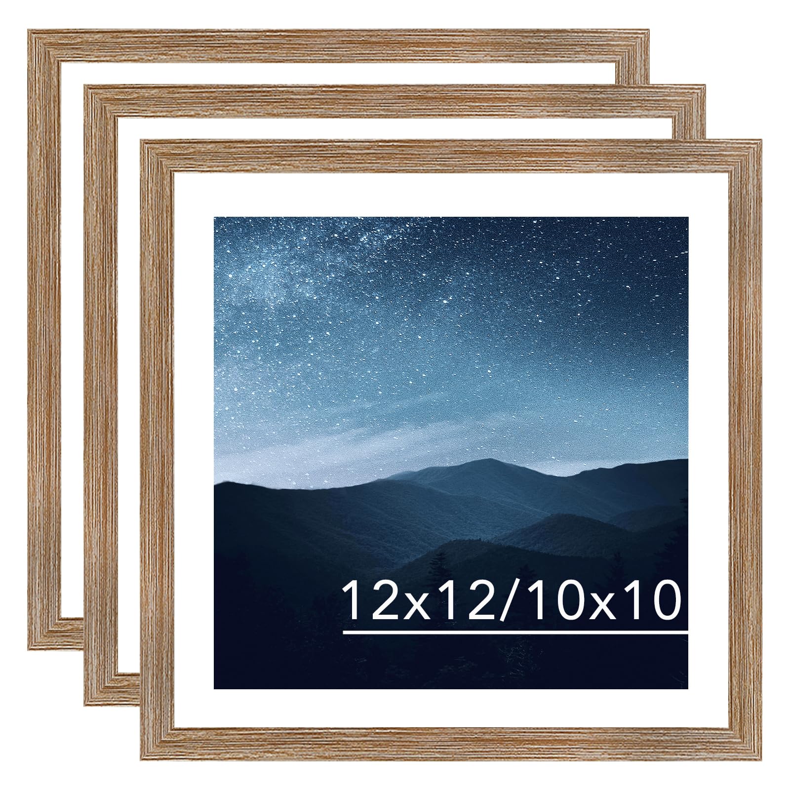 JCJMY 12x12 Picture Frame Set of 3 with 10x10 Mat for 30 x 30cm Diamond Art Painting, Display Photo 10x10 with Mat or 12 x 12 Without Mat, Wall
