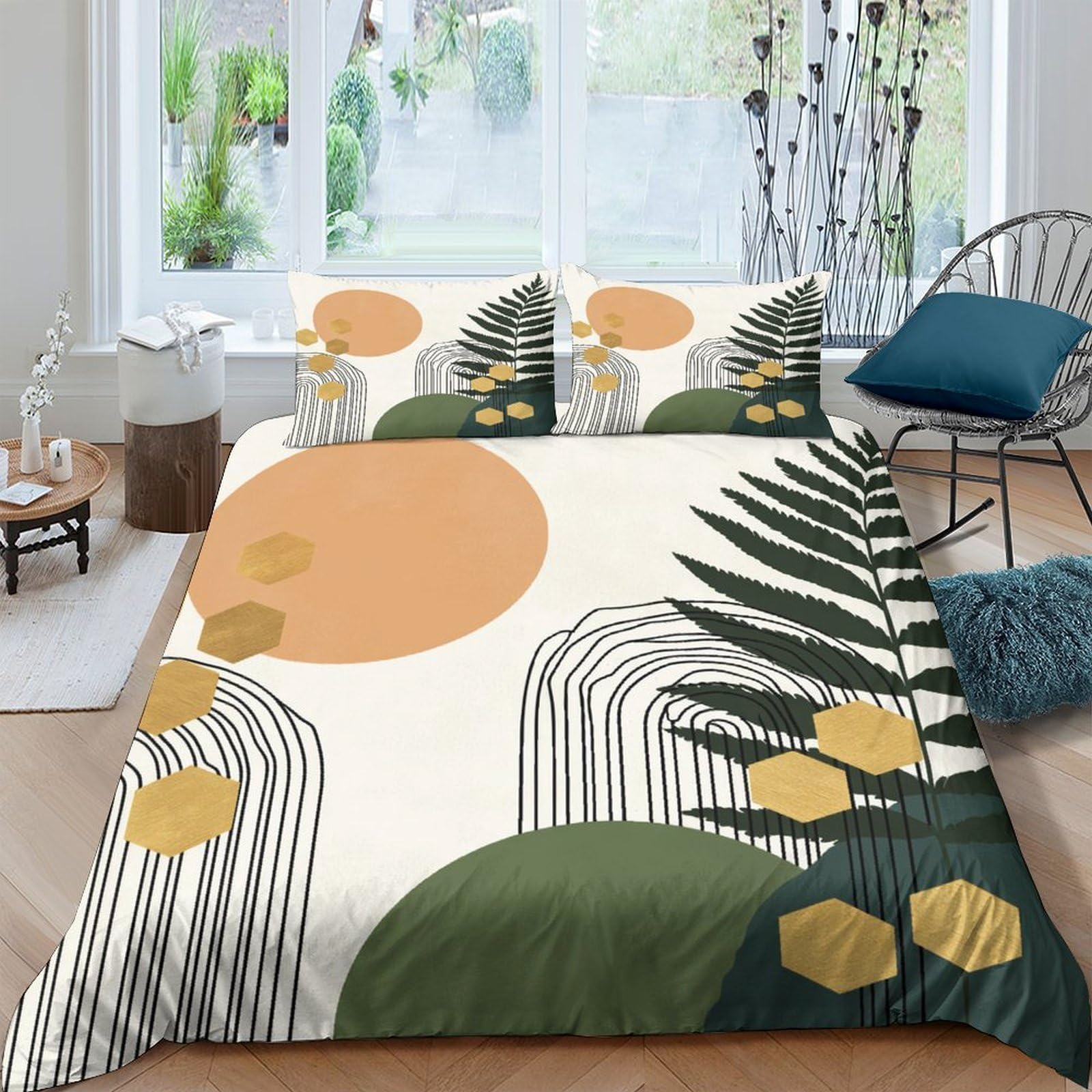 Ctjqhvkz Style-4 3D Printed Abstract Sun Fern Fitted Sheet Microfiber Soft Breathable Geometric Mattress Cover Bedroom Decor Single（135X200cm）