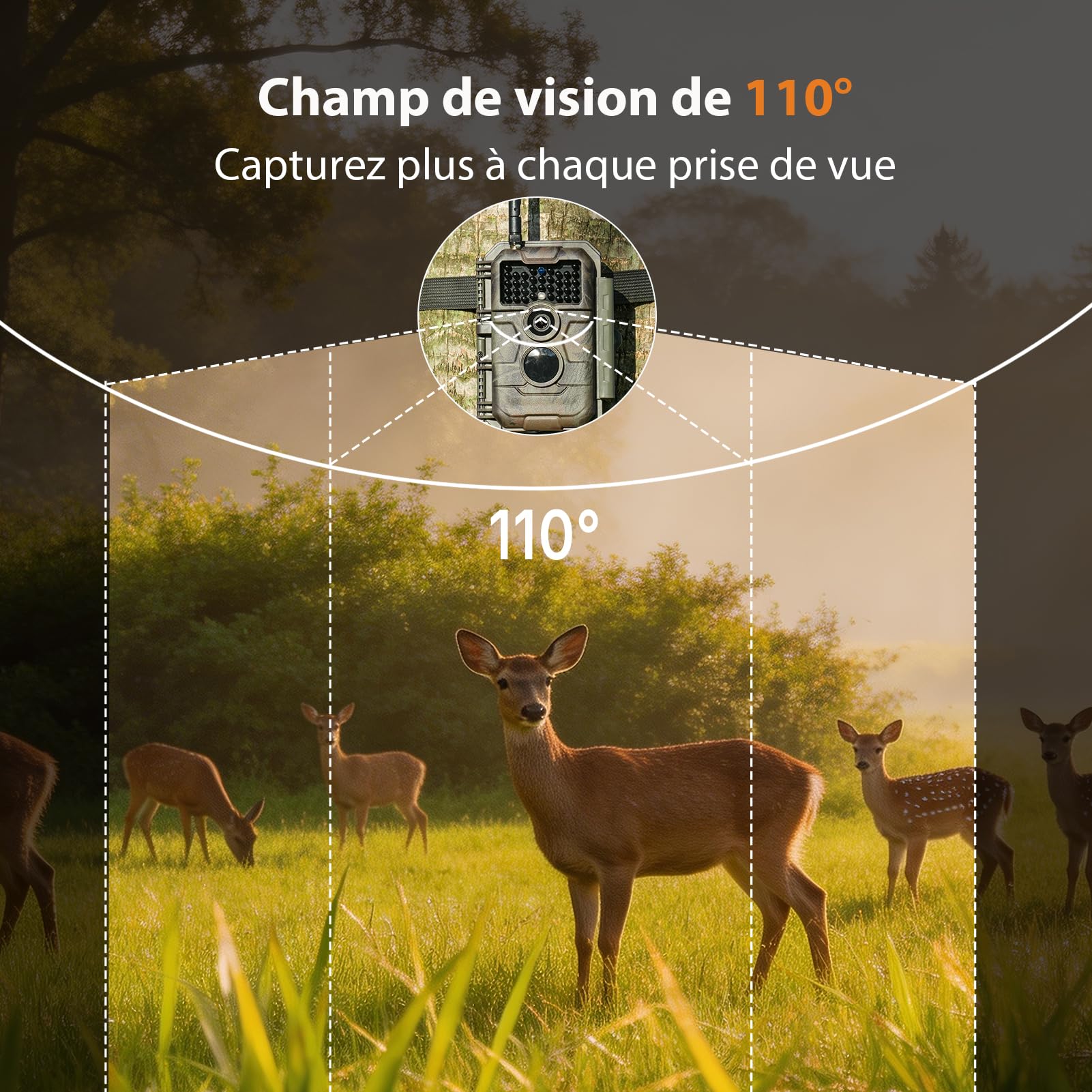 GardePro E6 Camera de Chasse WiFi, 64MP, vidéo 1296p H.264, Angle de Vue 110°, caméra de Chasse avec Vision Nocturne, détection de Mouvement, piège Photographique pour Jardin