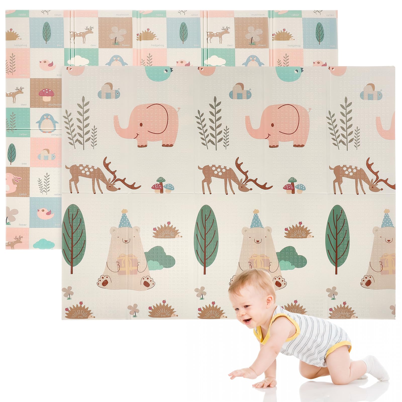 Krabbelmatte Baby XXL 195 x 176 cm, Spielmatte Baby faltbar, wasserdicht