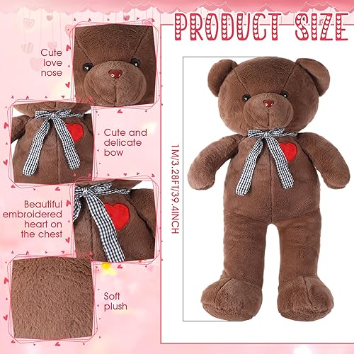 Miniatura 2 de MiniInflat Oso de peluche gigante de 39 pulgadas con lazo de cinta, rosa, suave, para niños, novia, cumpleaños (cinta)