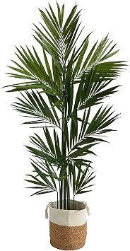 Nearly Natural 7ft. Kentia Artificial Palm in Handmade Natural Jute and Cotton Planter