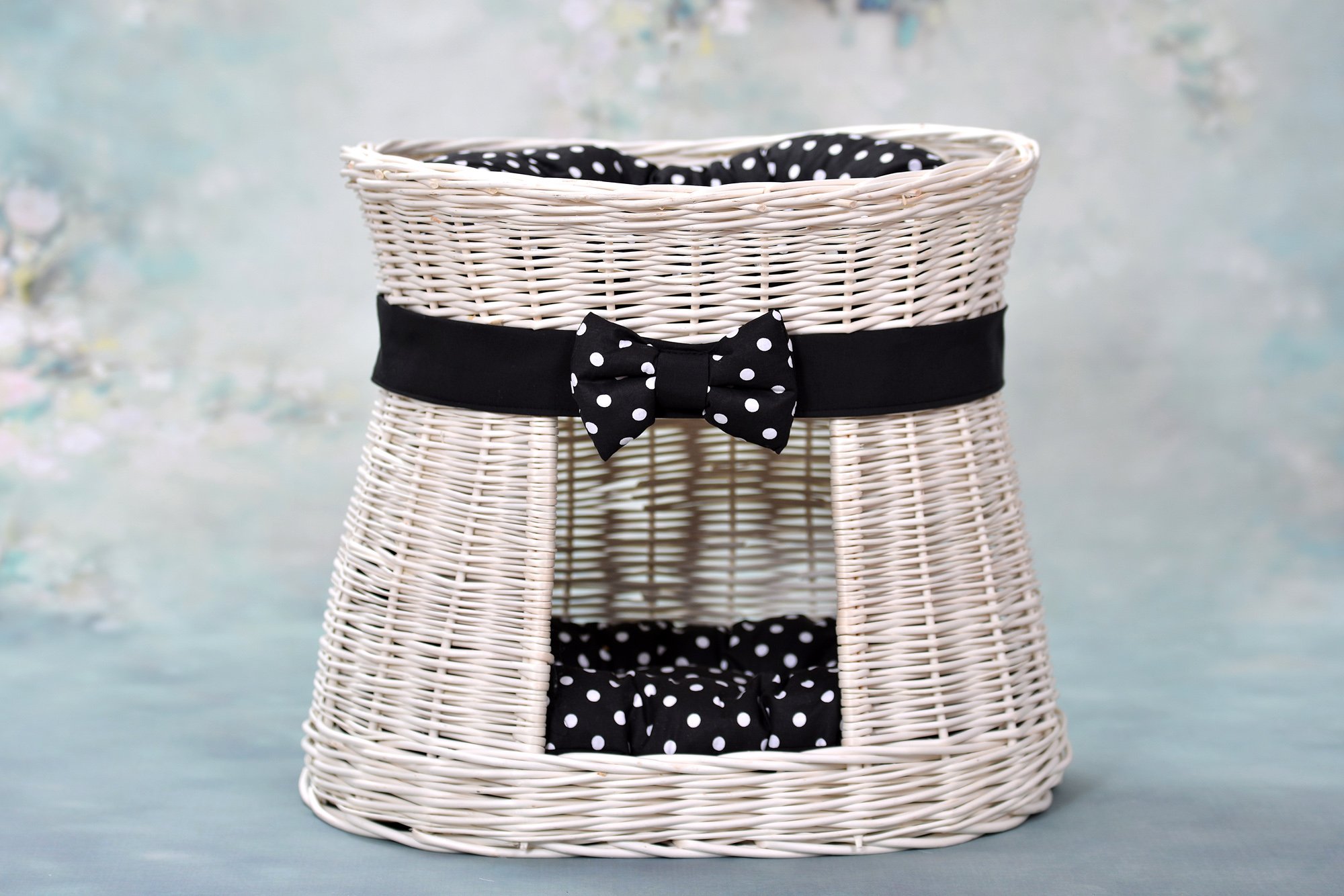e-wicker24 Cuccia Gatto Vimini a 2 piani Cesta per Gatti Cuccia Gato Interno Cesta per Cani Fatto a Mano Letto per Gatti o Cani Lettini per Cane con 2 Morbidi Cuscini Letto per Animali