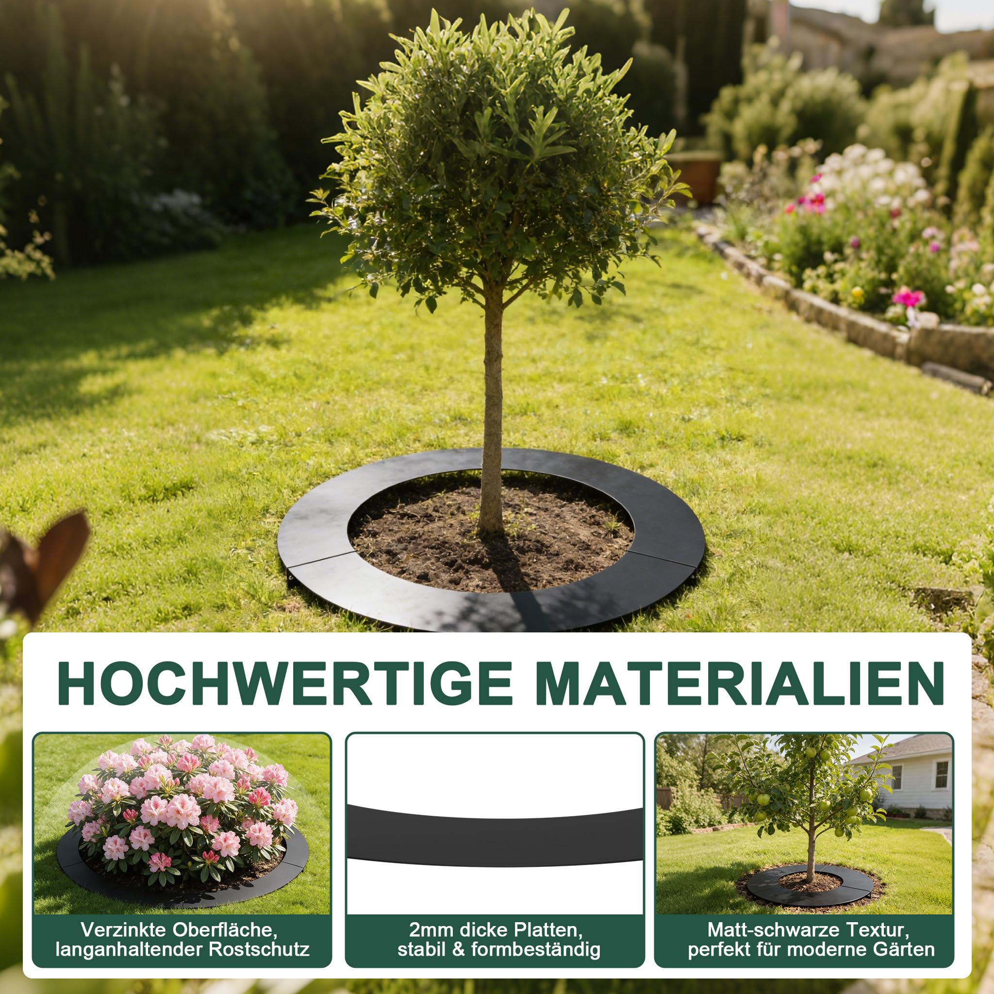 YRHome Rasenkante aus Metall Schwarz Verzinkte Beeteinfassung Ø60/90cm Mähroboter Baumring Mähkante für Bäume & Sträucher Beetumrandung Wetterfest Beetbegrenzung für Baumschutz Gartendeko