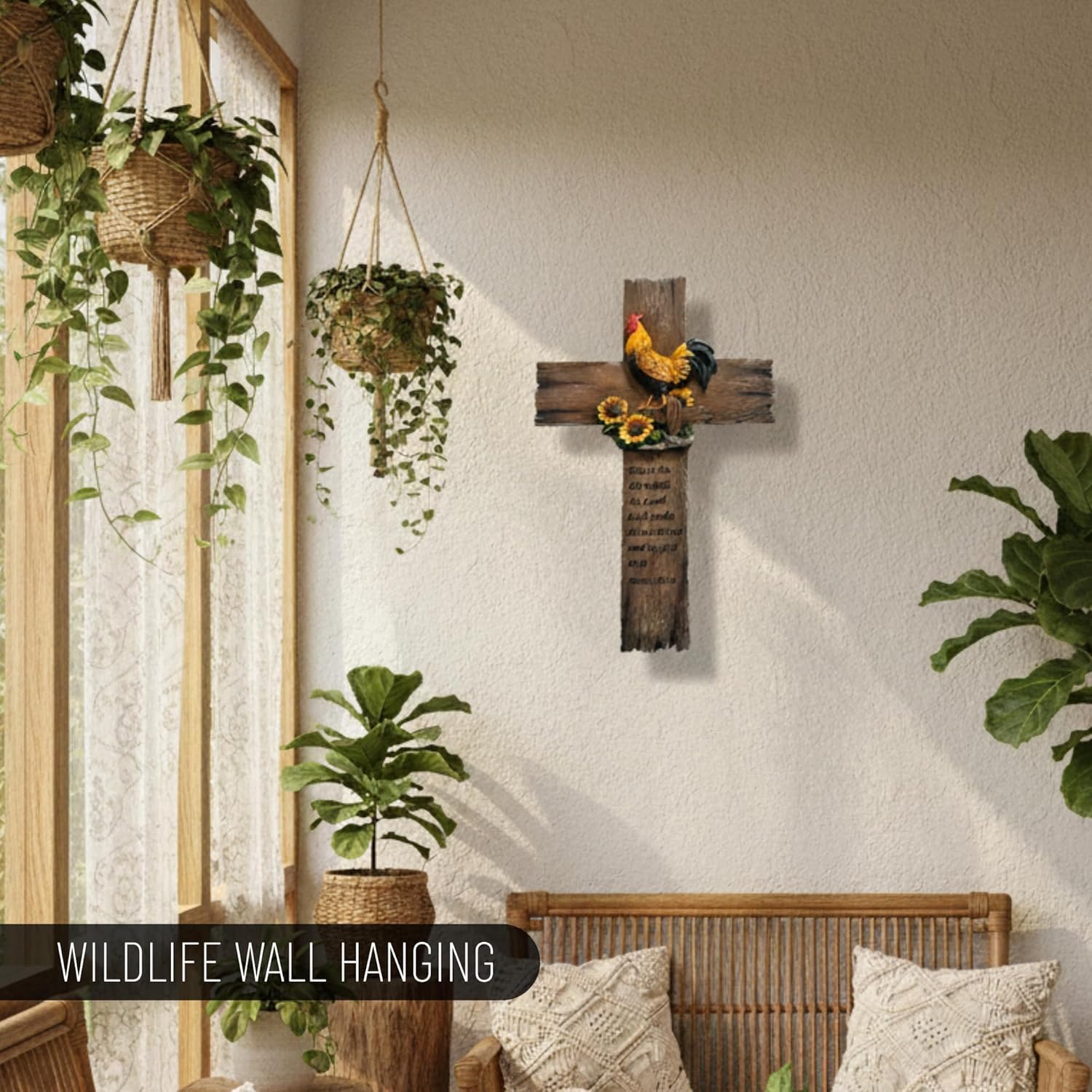 Pine Ridge Chicken Cross - Wall Hanging Cross, Hanging Home, Spiritual Decor For Wall, Wildlife Decorations For Home Cabin, Chicken Decor