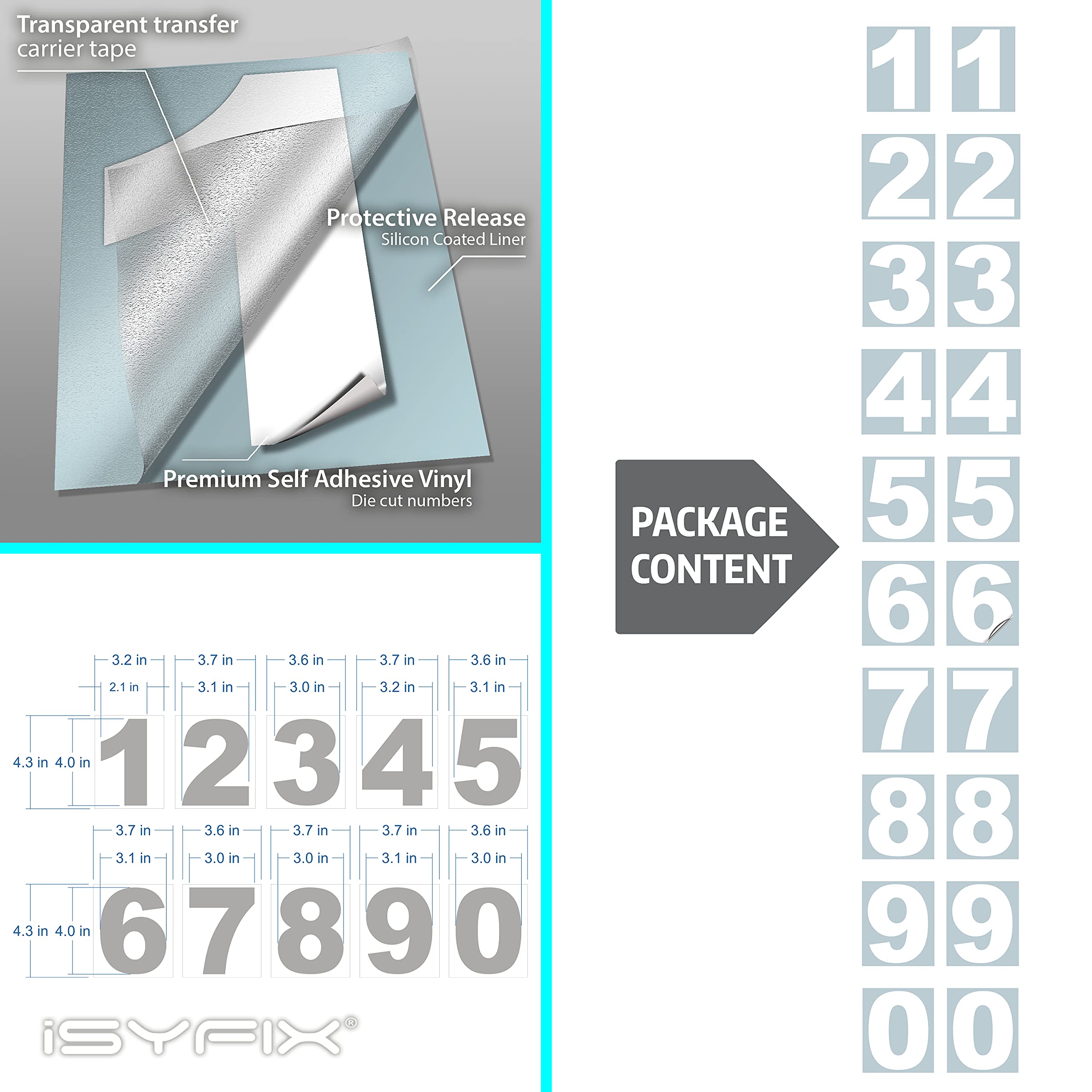 White Vinyl Numbers Stickers 4 Inch Self Adhesive 2 Sets Premium